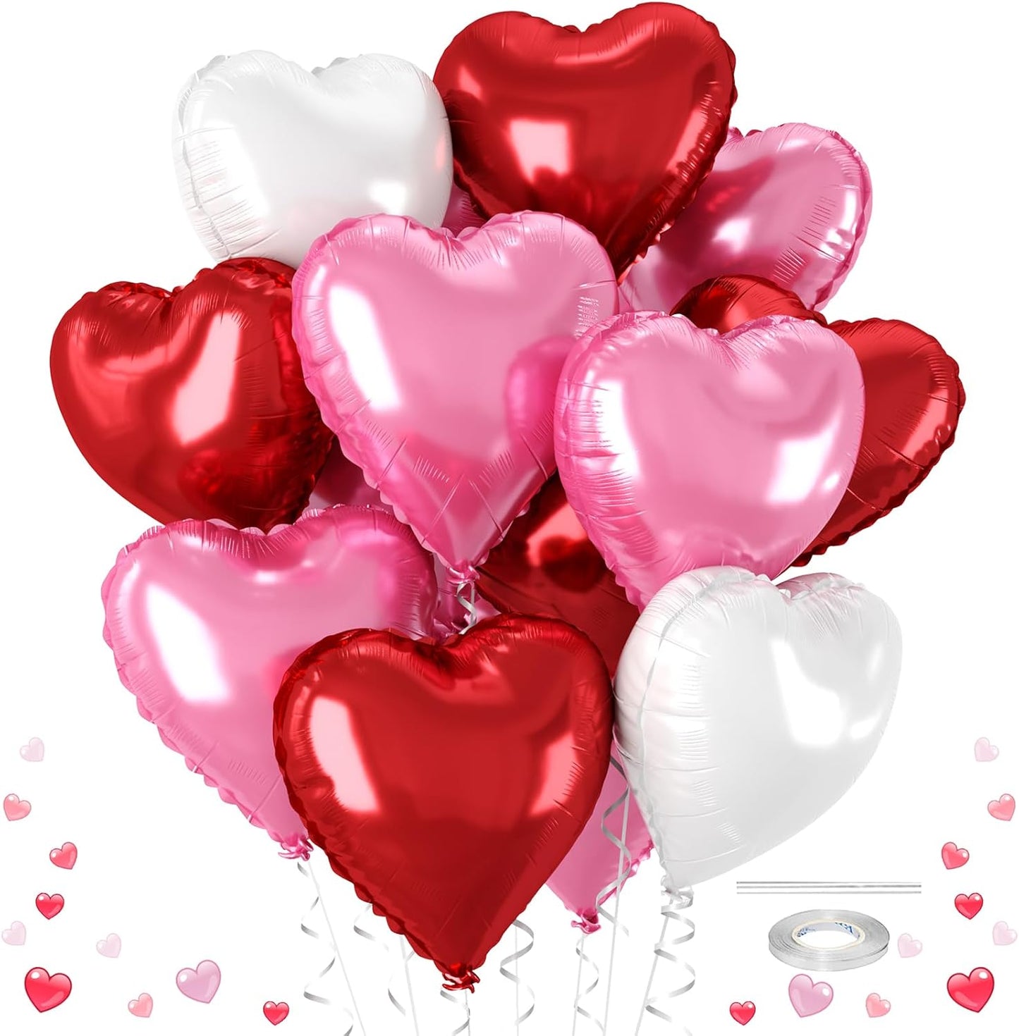 12 Pcs Heart Balloons - 18 inch Red Pink Heart Shaped Foil Helium Balloons for Wedding, Baby Shower, Valentine's Day Parties