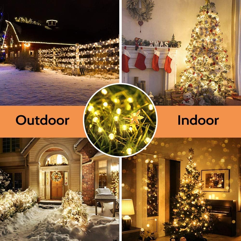 Toodour Solar Christmas Lights Outdoor, 2 Packs Total 144ft 400 LED Solar String Lights with 8 Mode, Outdoor Christmas String Light for Garden, Patio, Fence, Balcony, Xmas Tree Decor - Warm White