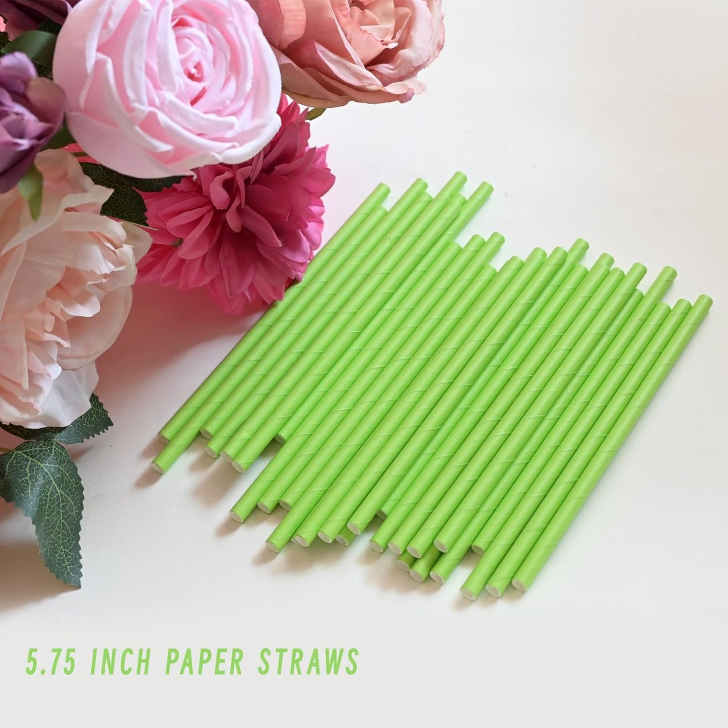 5.75 Inch Biodegradable Green Straws - Short Paper Cocktail Straws for Drinking Party Bar Restaurants Cake Pop Sticks, Pack of 500