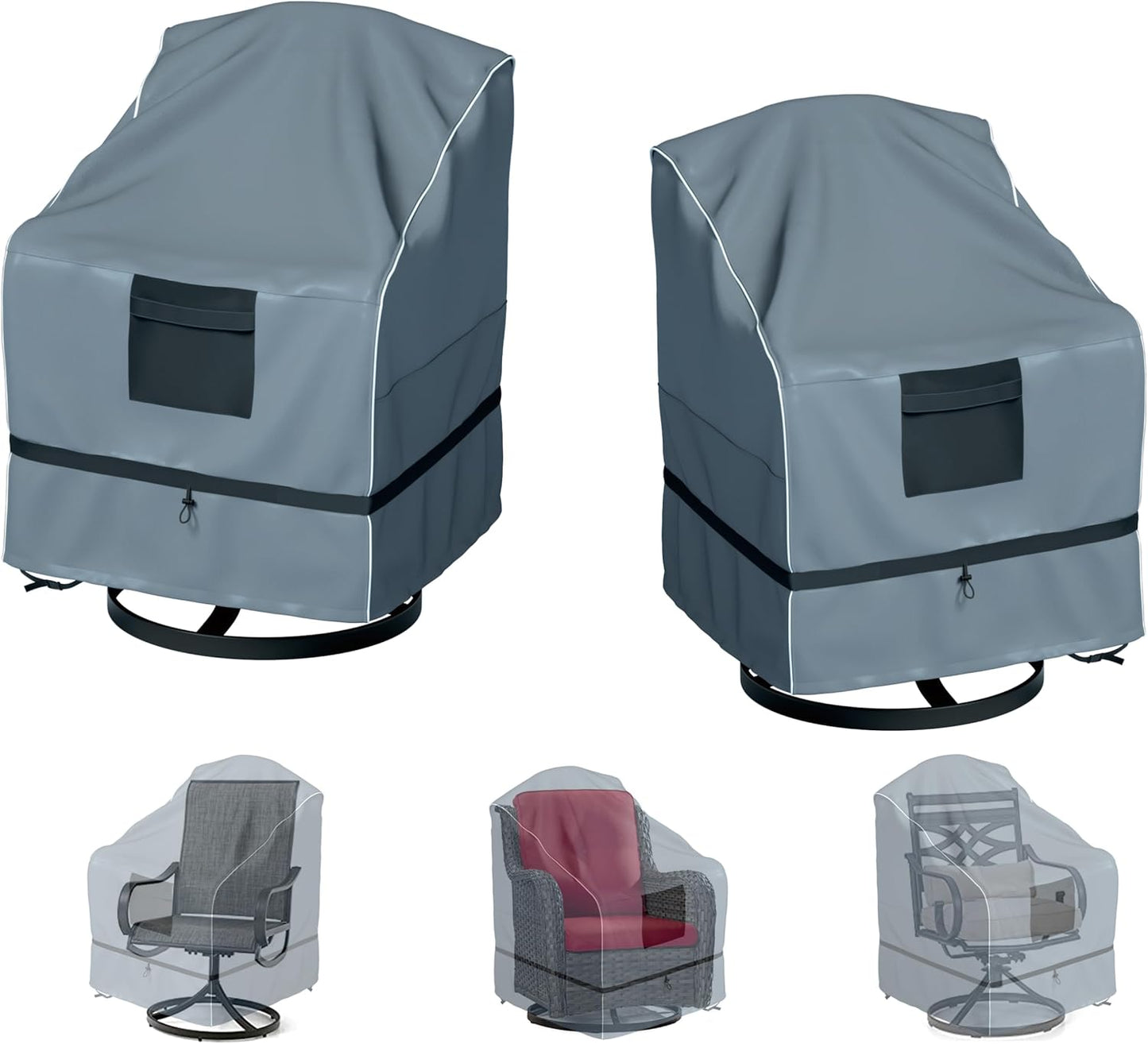 Outdoor Swivel Lounge Chair Cover 2 Pack, Waterproof Heavy Duty Outdoor Outdoor Lawn Patio Furniture Rocking Chair Cover, (29 W x 31 D x 38.5 H inches), Gray