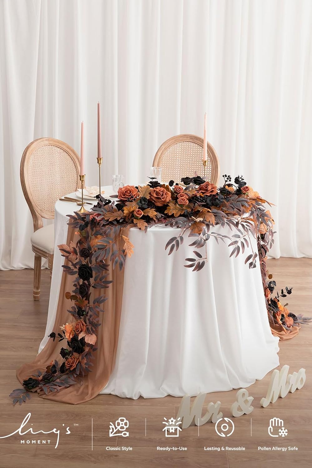 Ling's moment 9FT Eucalyptus and Willow Leaf Flower Garland, Handcrafted Wedding Sweetheart Table Centerpieces, Head Table Decor, Arch Backdrop Decorations for Wedding | Halloween Black & Orange
