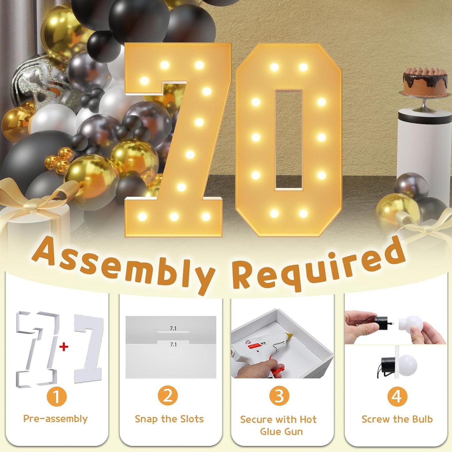 imprsv 4FT Light Up Numbers, Marquee Numbers 70th Birthday Decorations for Women Men, Large Light Up 70 for Birthday Women Foam Board Anniversary Party Decorations Arch Kit (DIY)