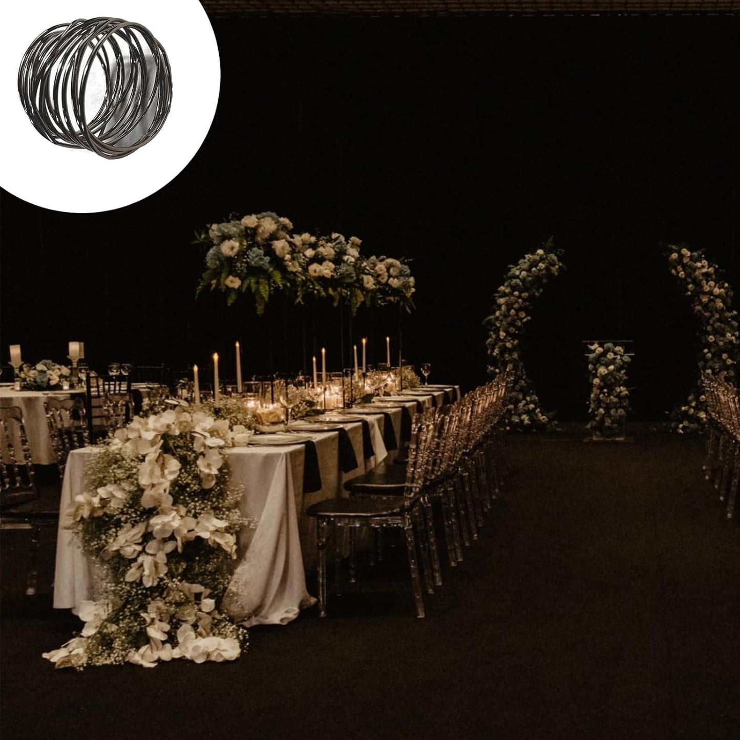 Black Napkin Rings - 6 PCS Metal Napkin Rings(Twisted Wire) Napkin Holders Buckles for Family Dinner, Wedding, Party,Table Decorations