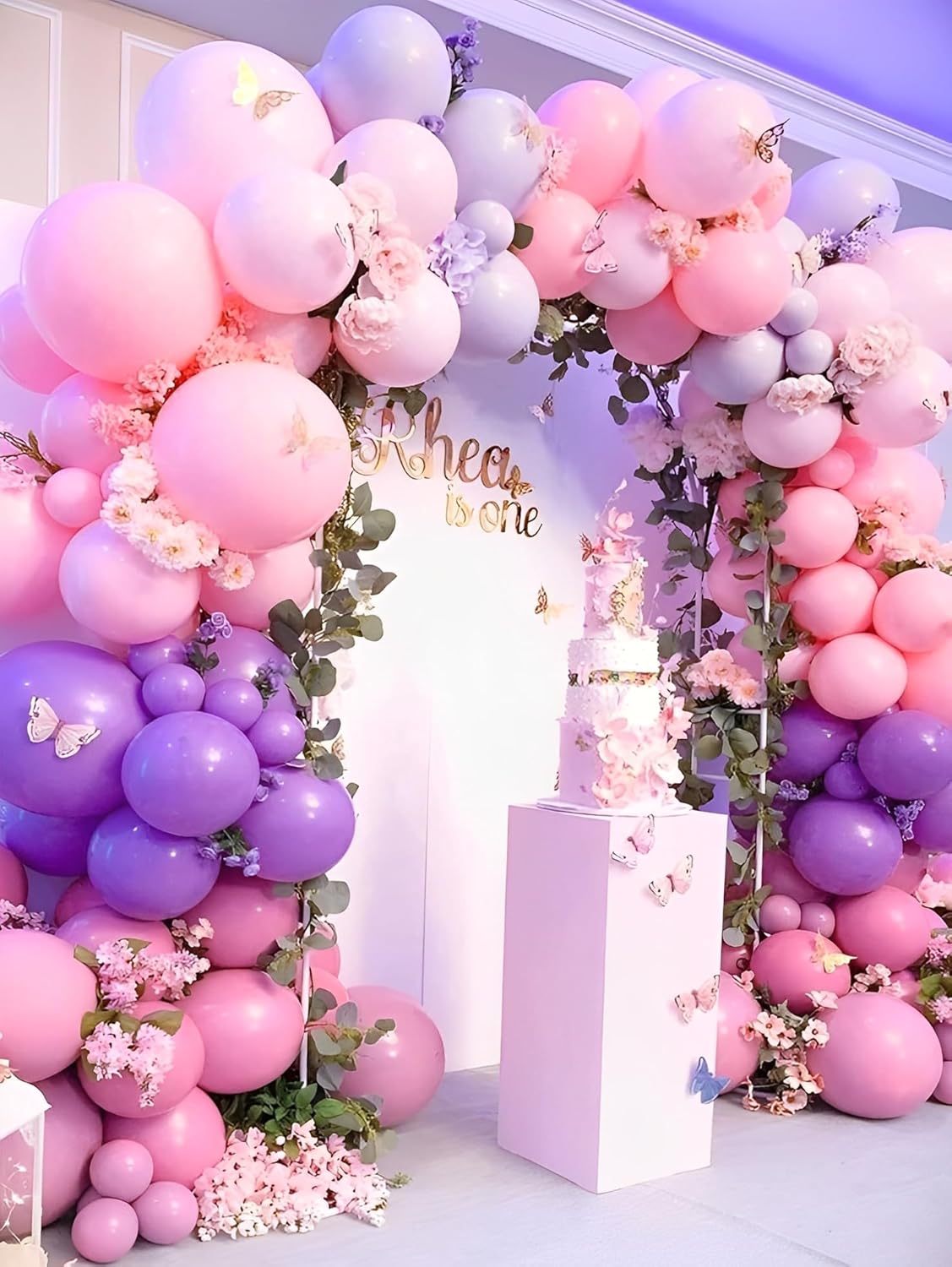Pink and Purple Balloons Kit, 50PCS 12 Inch Purple Pink White Latex Balloon Birthday Balloons with Pink Purple Balloon Ribbons for Birthday Party Decorations
