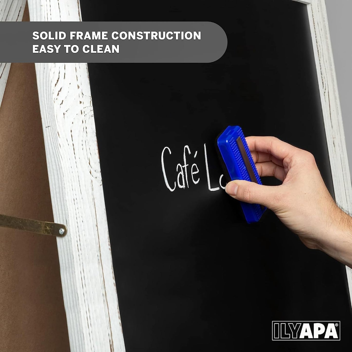 Ilyapa A-Frame Chalkboard Sidewalk Sign - 58 x 27 inches, Folding Standing Sandwich Sign – White Menu Display for Restaurant, Business, or Weddings