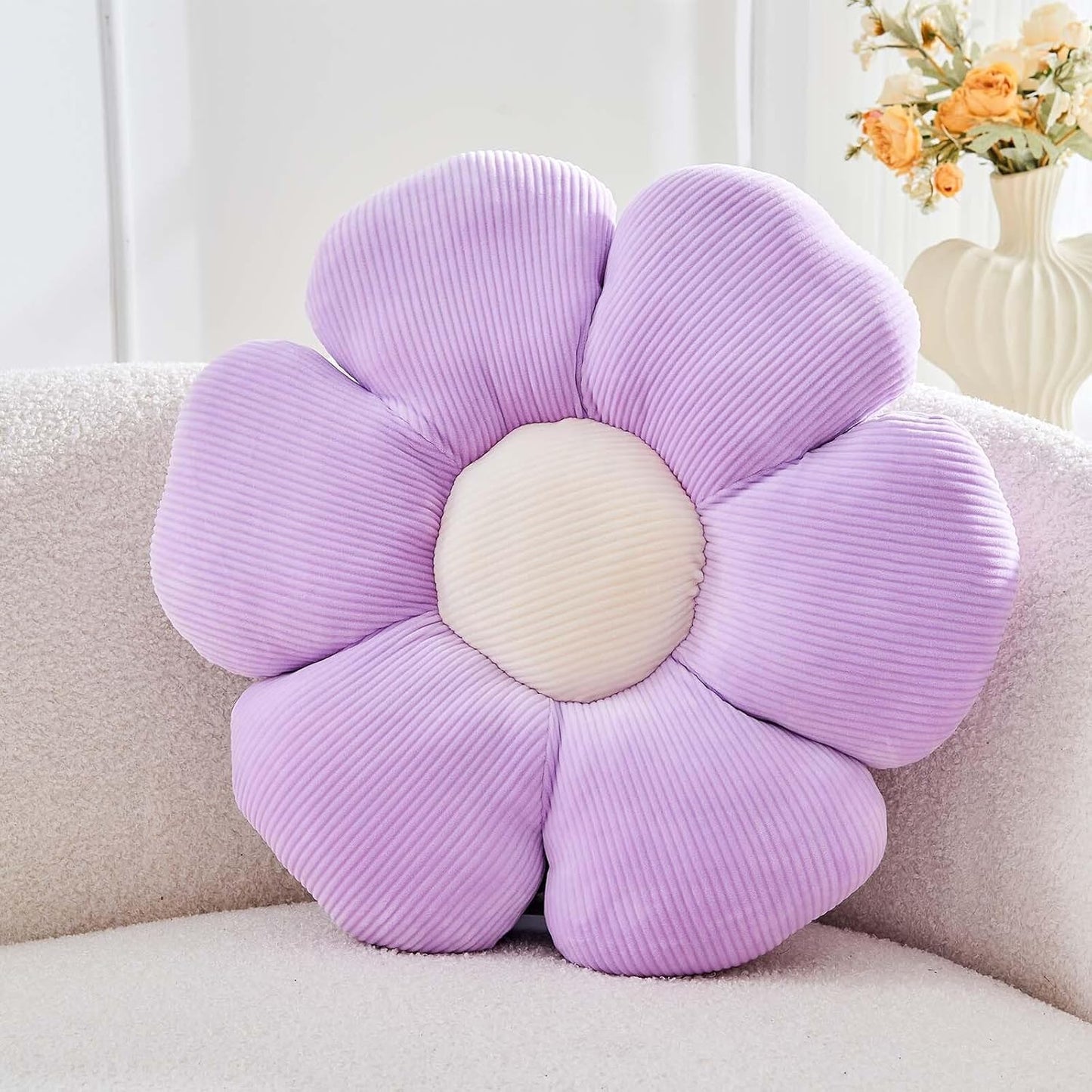 Lavender Flower Pillow, 19.6" Cute Flower Shaped Floor Pillow, Aesthetic Floral Plush Daisy Decorative Throw Pillows for Bed Sofa Couch