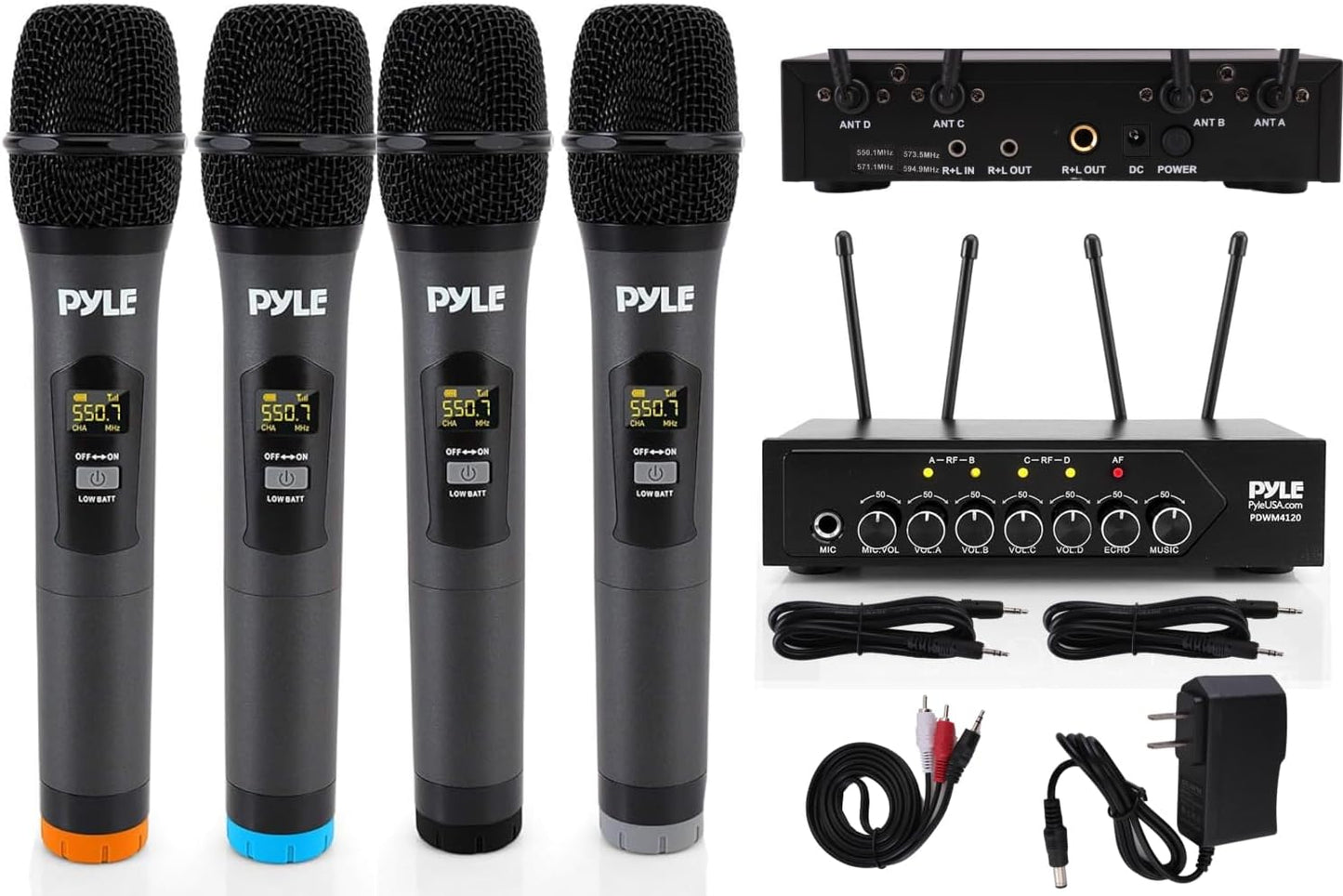 Pyle Wireless Microphones, Professional UHF Dual Microphones for Karaoke, Wireless Dynamic Microphone System Set with Rechargeable Receiver,Plug and Play, Speech, Wedding, Church, PA System