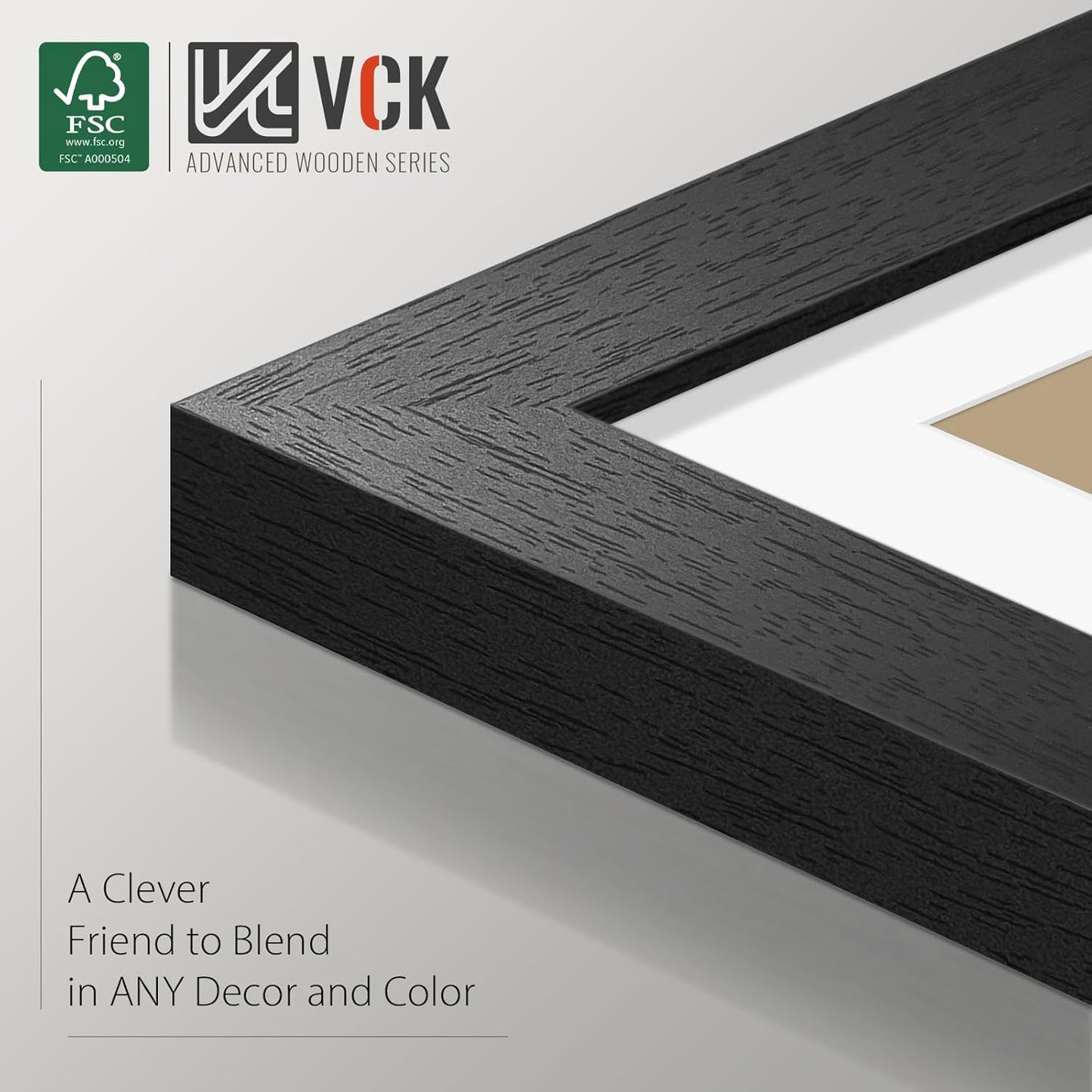 VCK 5x7 Picture Frame Set of 2 - Black, Textured Exclusive Wooden Photo Frames with HD Glass | Matted to 4x6 or 5x7 without Mat | Table Display or Wall Hanging
