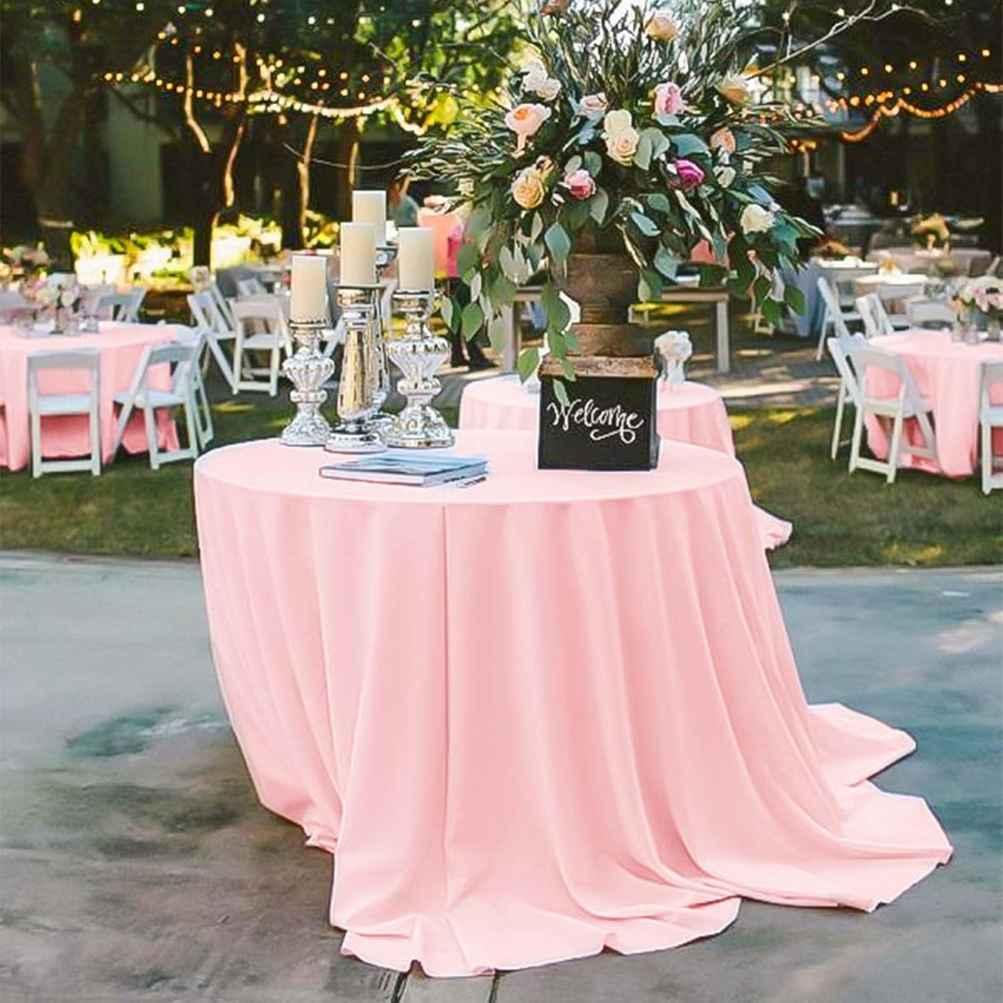 Fani 12 Pack 120 Inch Round Pink Polyester Tablecloths for Round Tables, Washable Table Cover for Wedding Party, Dining Table, Buffet, Banquet, Restaurant, Camping