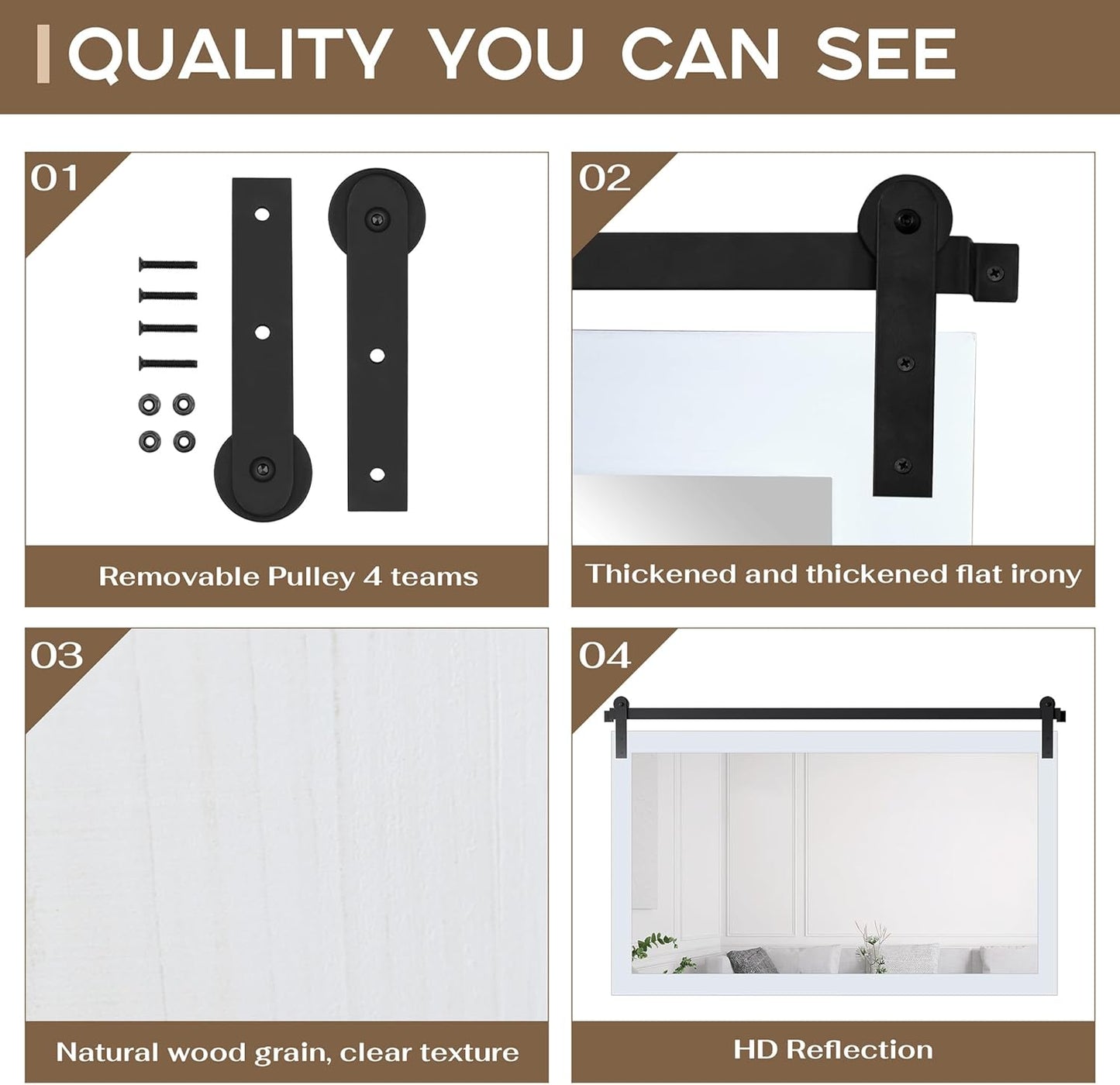 COGOOD Farmhouse Bathroom Mirror - 49 x 30 Large Rectangle Barn Door Mirror for Vanity, Bedroom, Living Room Wall Decor (Pure White)