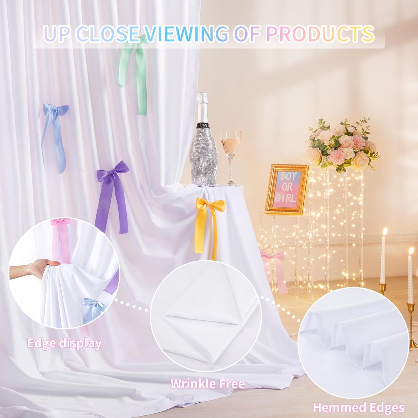 White Wedding Backdrop Curtain : 2 Panels 5.8×8ft Backdrop DIY Creative Photography Props Background - Shower Party Event Decorations