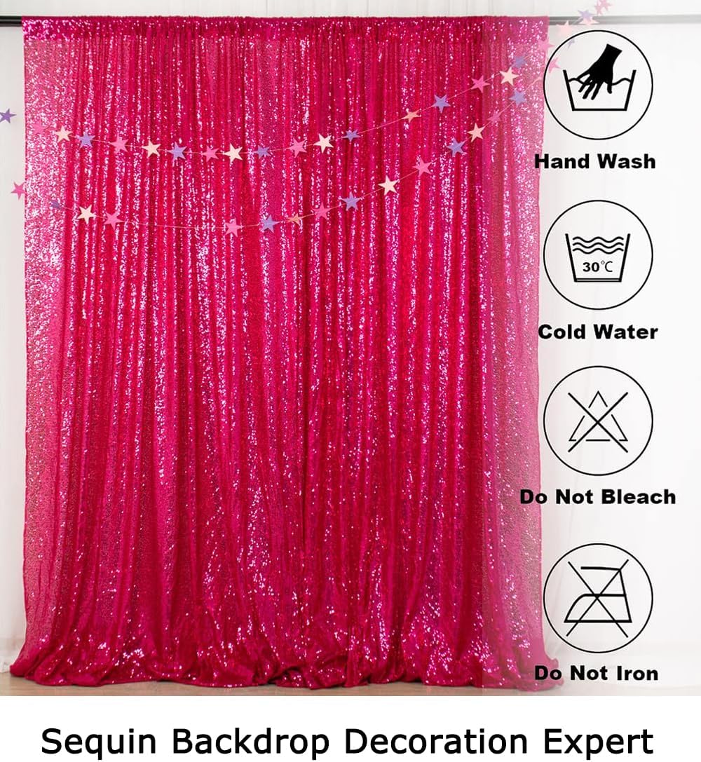 ShinyBeauty Hot Pink Sequin-Backdrop-Curtain 2Panels 5FTx10FT Glitter Wedding, Photography Backdrops Shimmer Curtains Payette Fuchsia Sequin Fabric Backdrop Background