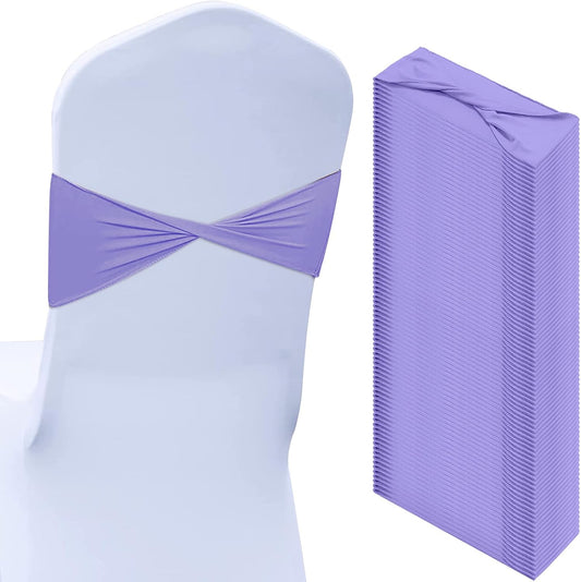 Kinlop 50 Pcs Spandex Chair Sashes Bows Chair Bands Slider Sashes for Covers Elastic Bands Ties Without Buckle Decorations for Wedding Party Events Ceremony Birthday(Light Purple)