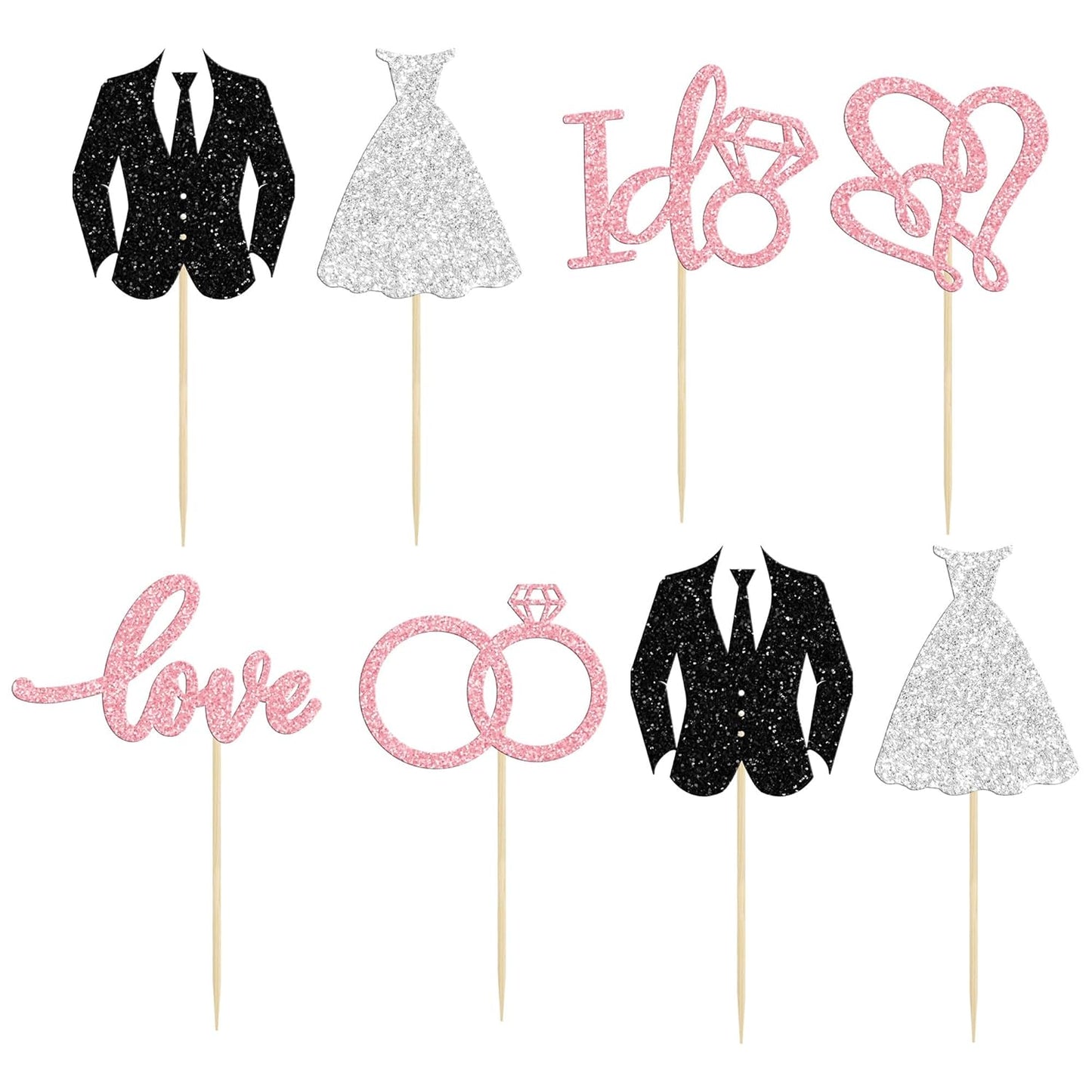 Gyufise 24Pcs Wedding Cupcake Toppers Glitter Groom and Bride Cupcake Picks Love I Do Ring Heart Cake Decorations for Bridal Shower Wedding Engagement Party Cake Decorations Supplies