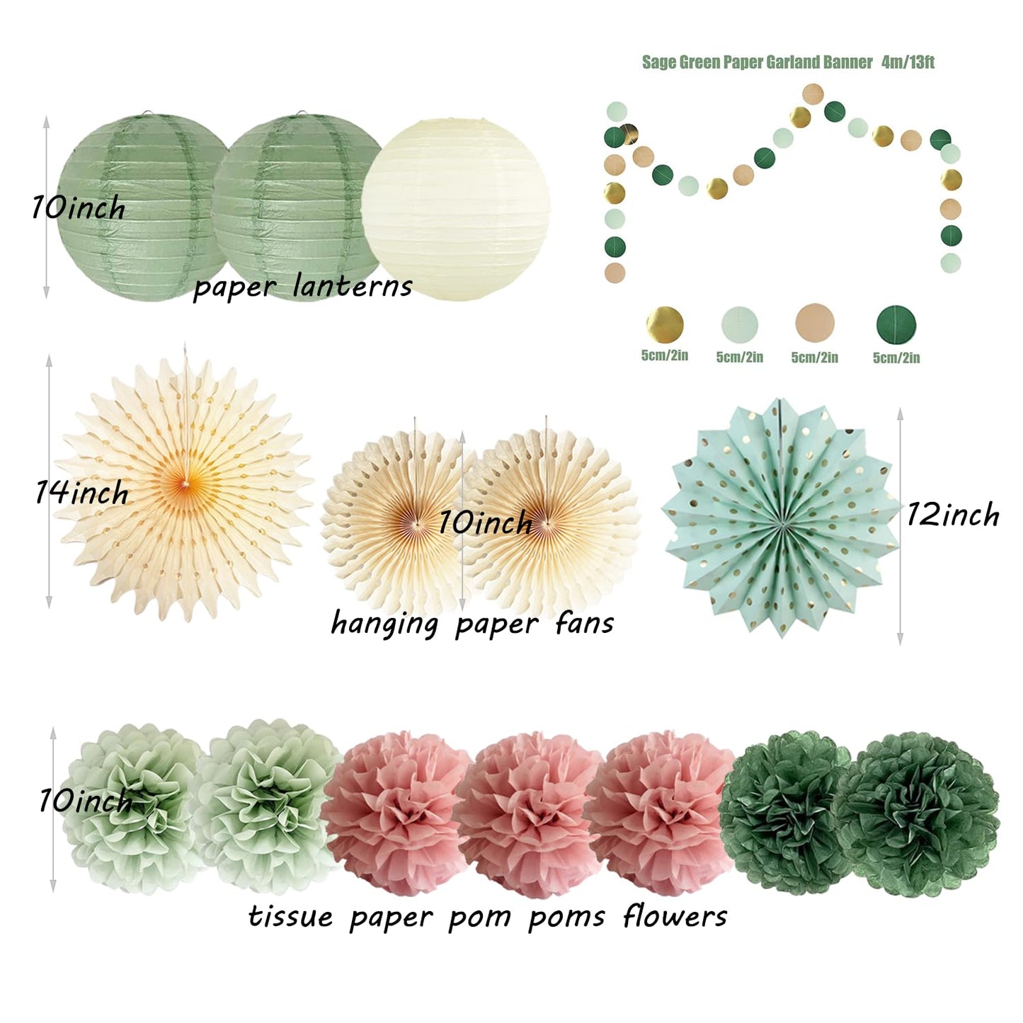 Sage Green and Dusty Pink Party Decorations Green & Pink Party Decor Sage Tissue Pom Poms Paper