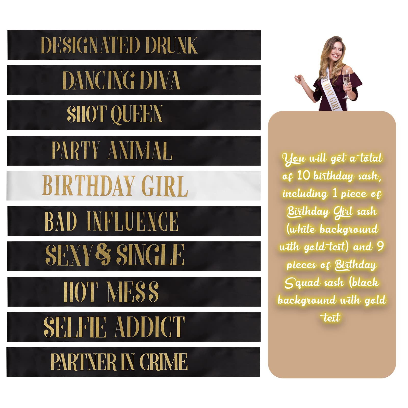 Weewooday 10 Pieces Birthday Sash for Women Happy Birthday Sash for Queen Party Favors, 2