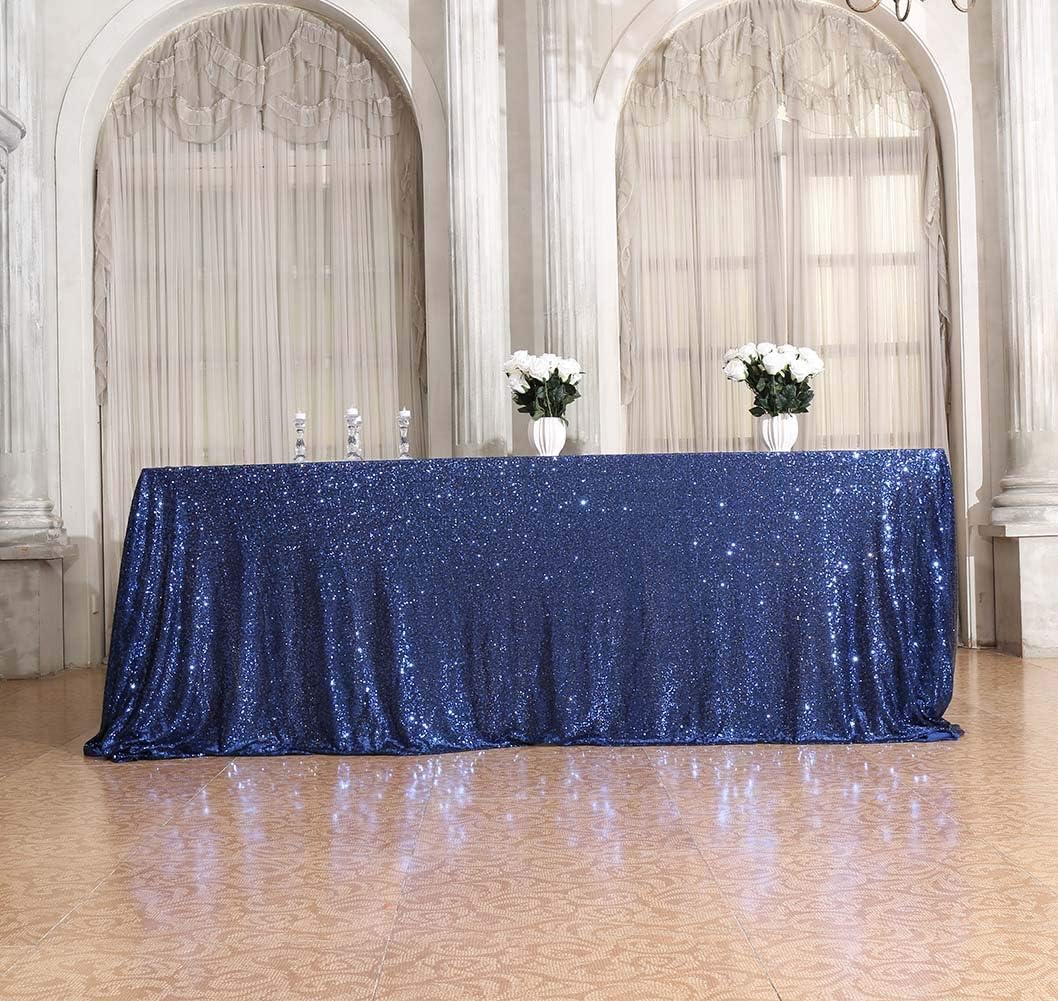 SquarePie Sequin Tablecloth Rectangular 60 x 102 Inch Navy Blue Sparkly Table Linen for Wedding Party