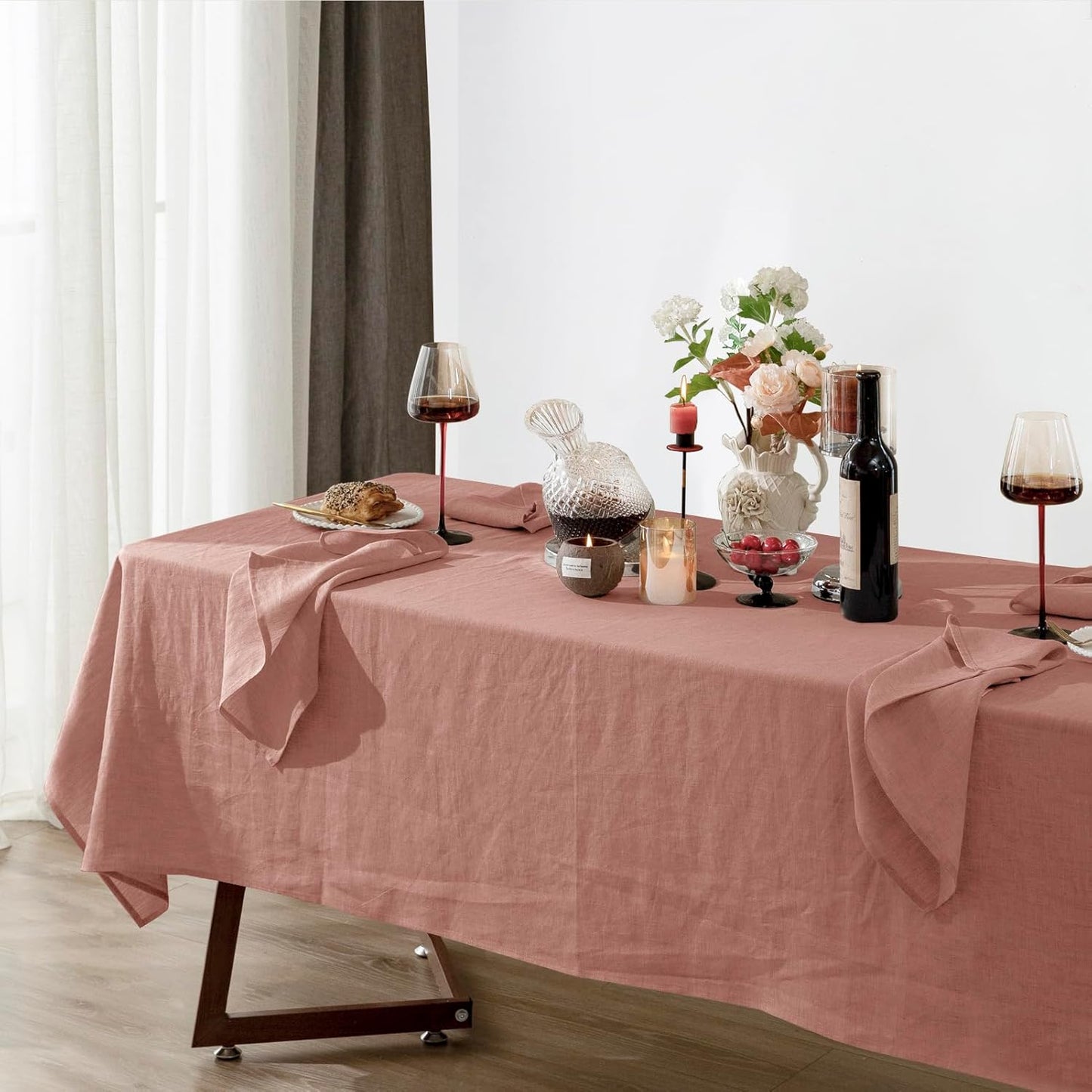 Talasily Linen Tablecloth 100% Pure Linen Table Cloth 60x120 Inches Rectangle Tablecloths Washable Cloths for Kitchen, Dining, Buffet Parties, Holidays, Picnic, Weddings and Restaurants-Muddy Pink