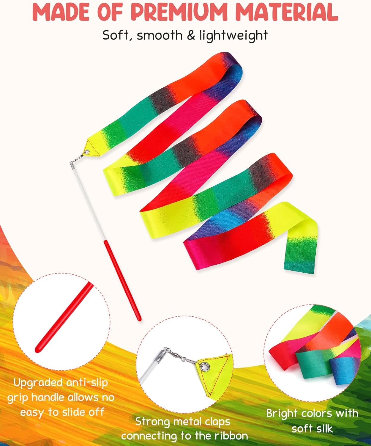 JoyCat 12 Pack Dance Ribbon Party Favors for Kids,Rainbow Birthday Decorations,Unicorn Princess Fairy Party Supplies,Girls Party Games,Gymnastics Goody Bag Stuffers