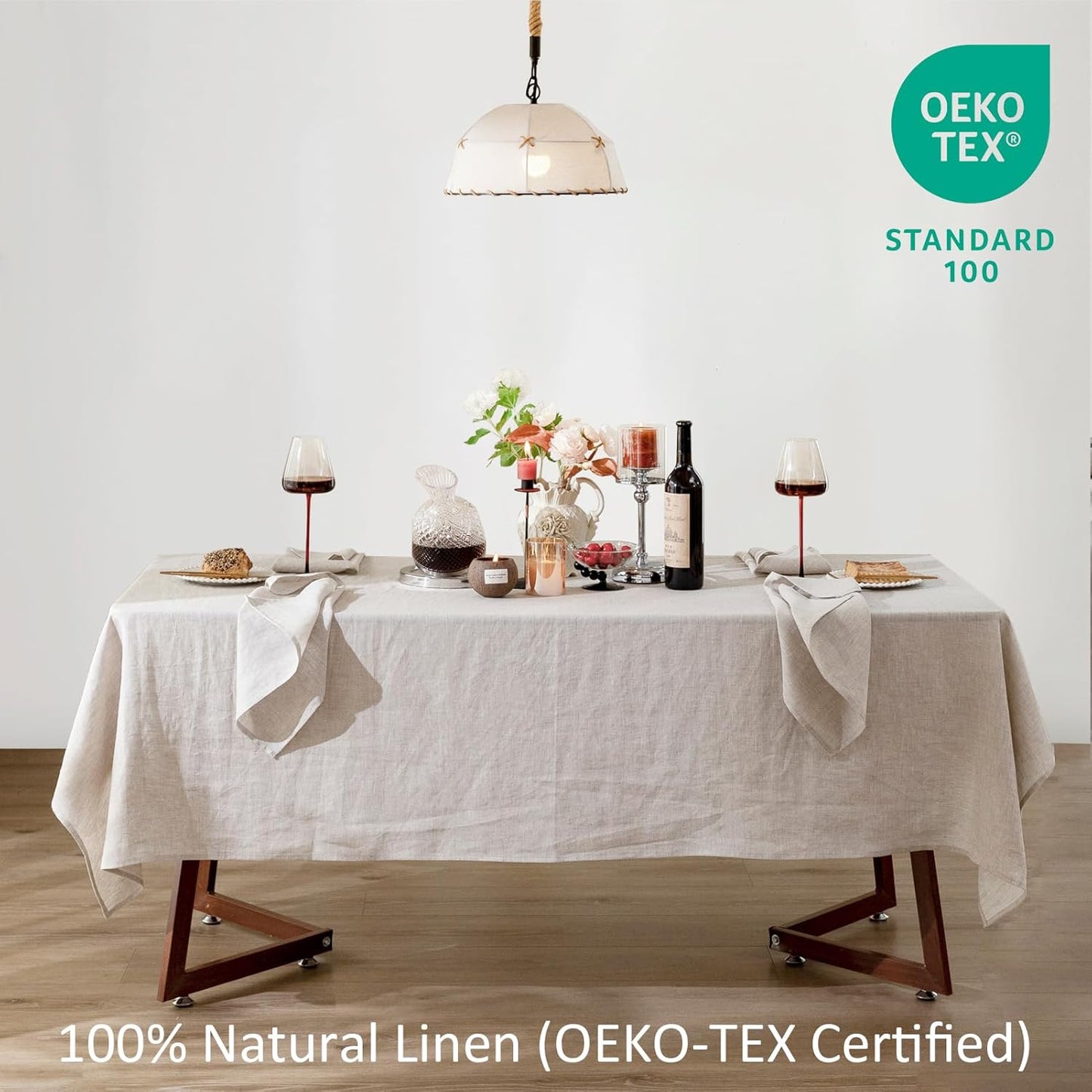 Talasily Linen Tablecloth 100% Pure Linen Table Cloth 60x84 Inches Rectangle Tablecloths Washable Cloths for Kitchen, Dining, Buffet Parties, Holidays, Picnic, Weddings and Restaurants-Natural Linen