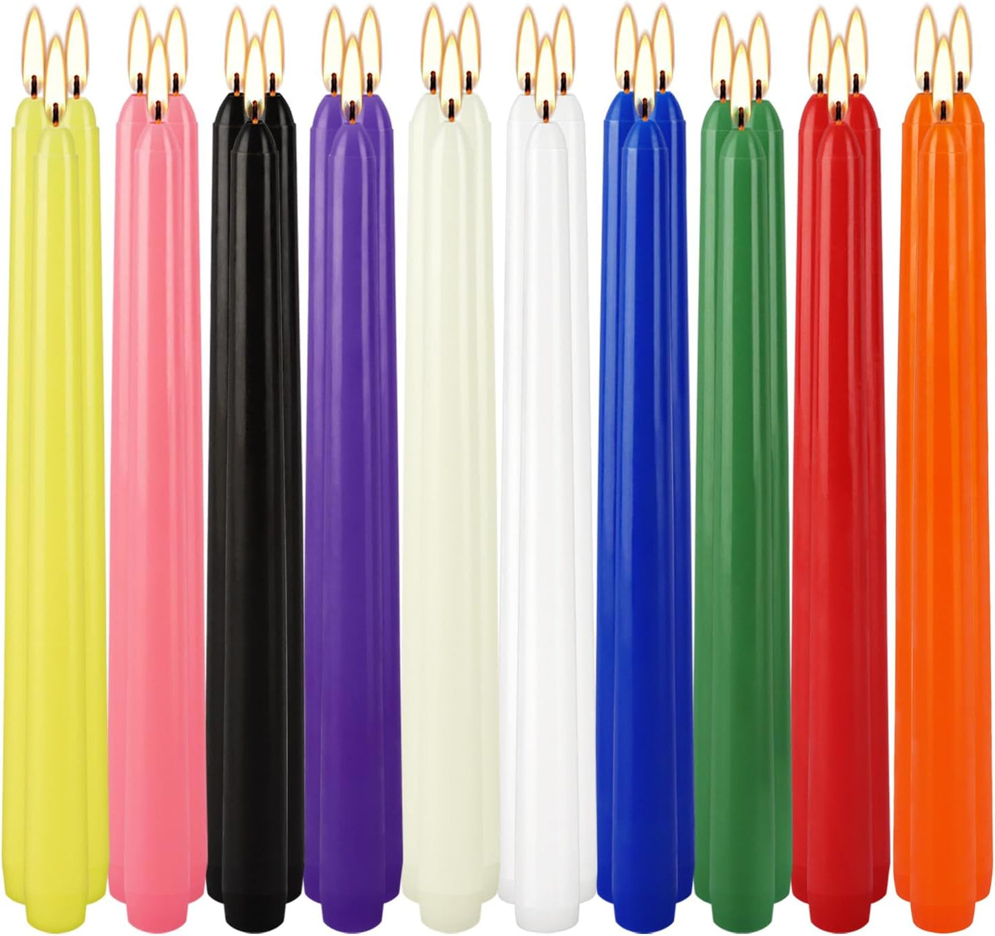 30-Pack 10-Color Taper Candles - 10 Inch Dripless & 10-Hour Burn｜Wedding/Birthday/Home Decor with Premium Wax