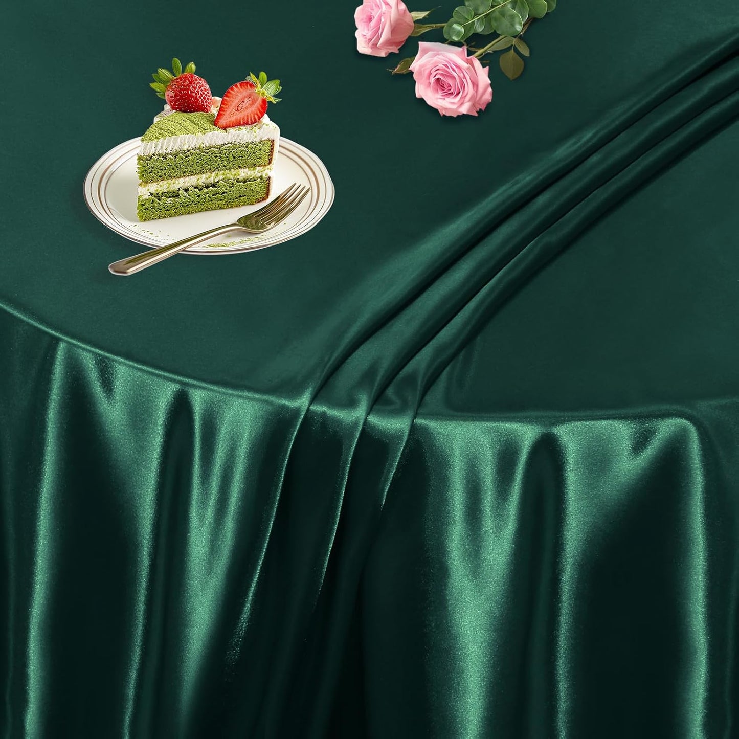 KKJIAF 1 Pack Round Table Cloths 90 Inch, Hunter Green Overlay Round Satin Table Cover, Silky Satin Dining Tablecloths for Wedding Buffet Parties Banquet Decoration
