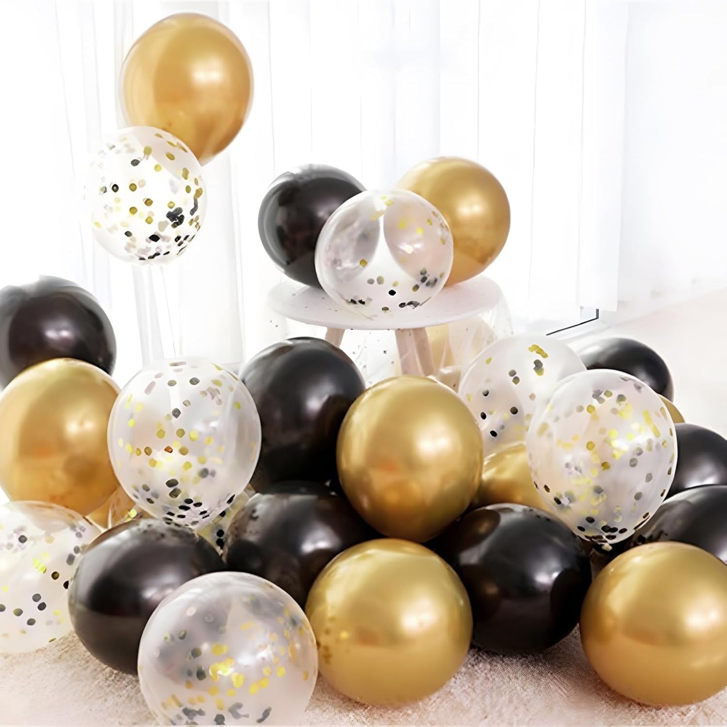 Patimate Black Gold Confetti Balloons Set, 50 pcs 12 inch Metallic Gold Black Confetti Latex Balloons Kit for Birthday Wedding Graduation New Years Anniversary Party Decorations