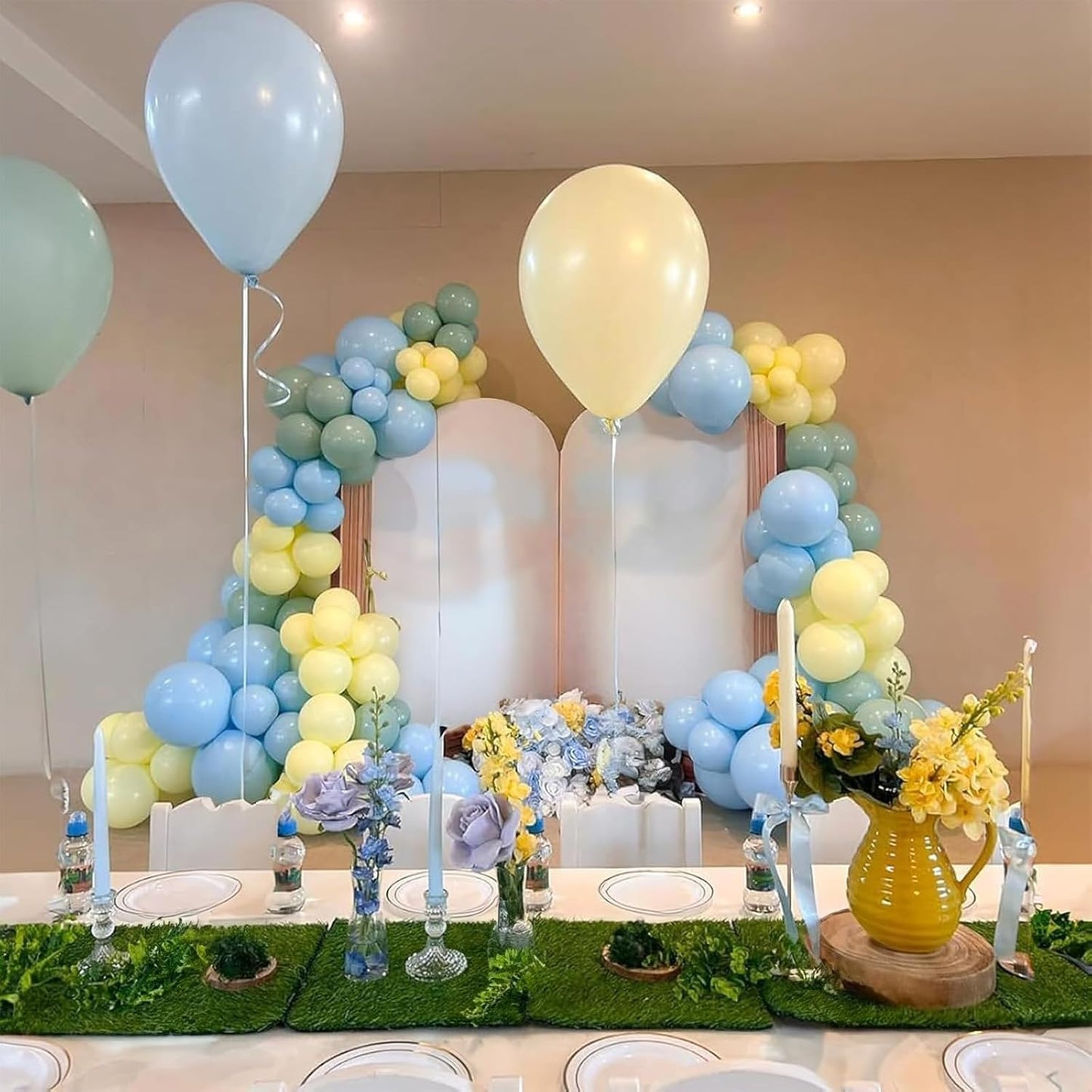 Sage Green Dusty Blue Yellow Balloon, 12 Inch Fog Slate Blue Balloons with Olive Green Yellow Balloon for Oh Baby Shower Bridal Shower Birthday Wild One Party Bee Theme Party Deocration Supplies
