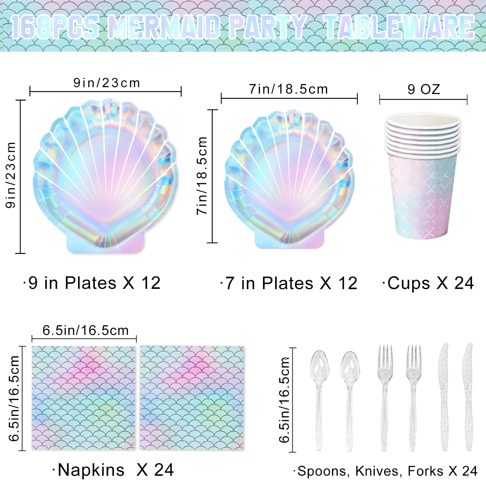 QIYANPAX 144 Pcs Mermaid Party Supplies Mermaid Birthday Decorations Includes Plates Napkins Cups