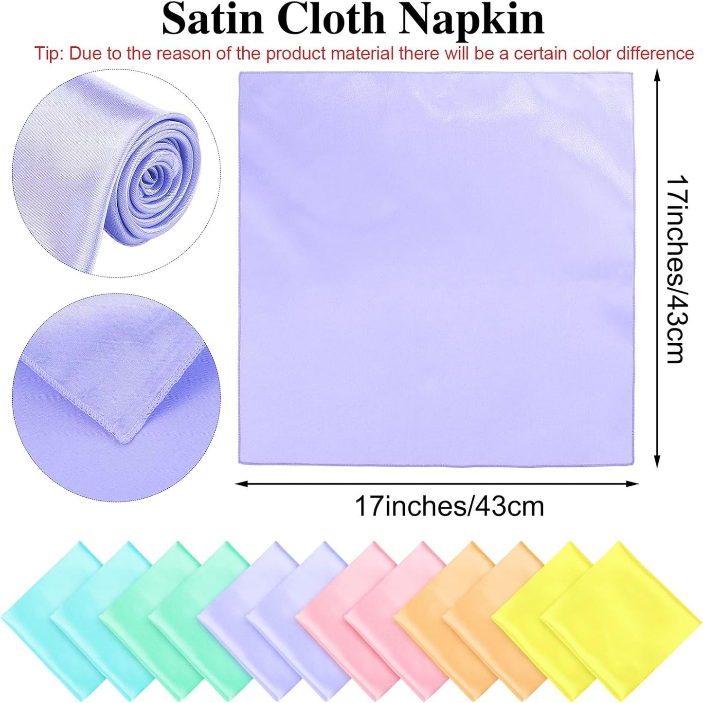 Aneco 12 Pieces Satin Napkins Soft Dinner Napkins Multicolor Square Weddings Table Napkins 17 x 17 Inches for Restaurant Weddings Party Dinner Decoration (Pastel Rainbow)