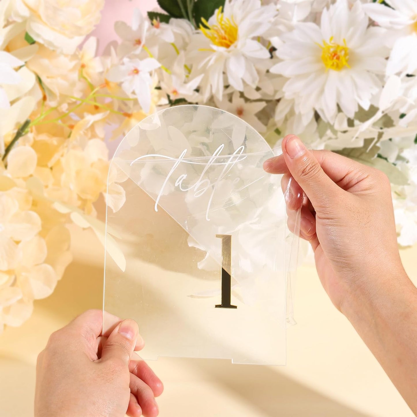 Arch Wedding Table Numbers 1-20 with Stands, Elegant Gold Number 5.5 x 7” Arch Acrylic Signs with Holder, Clear Acrylic Table Numbers for Wedding Reception, Anniversary, Party, Events