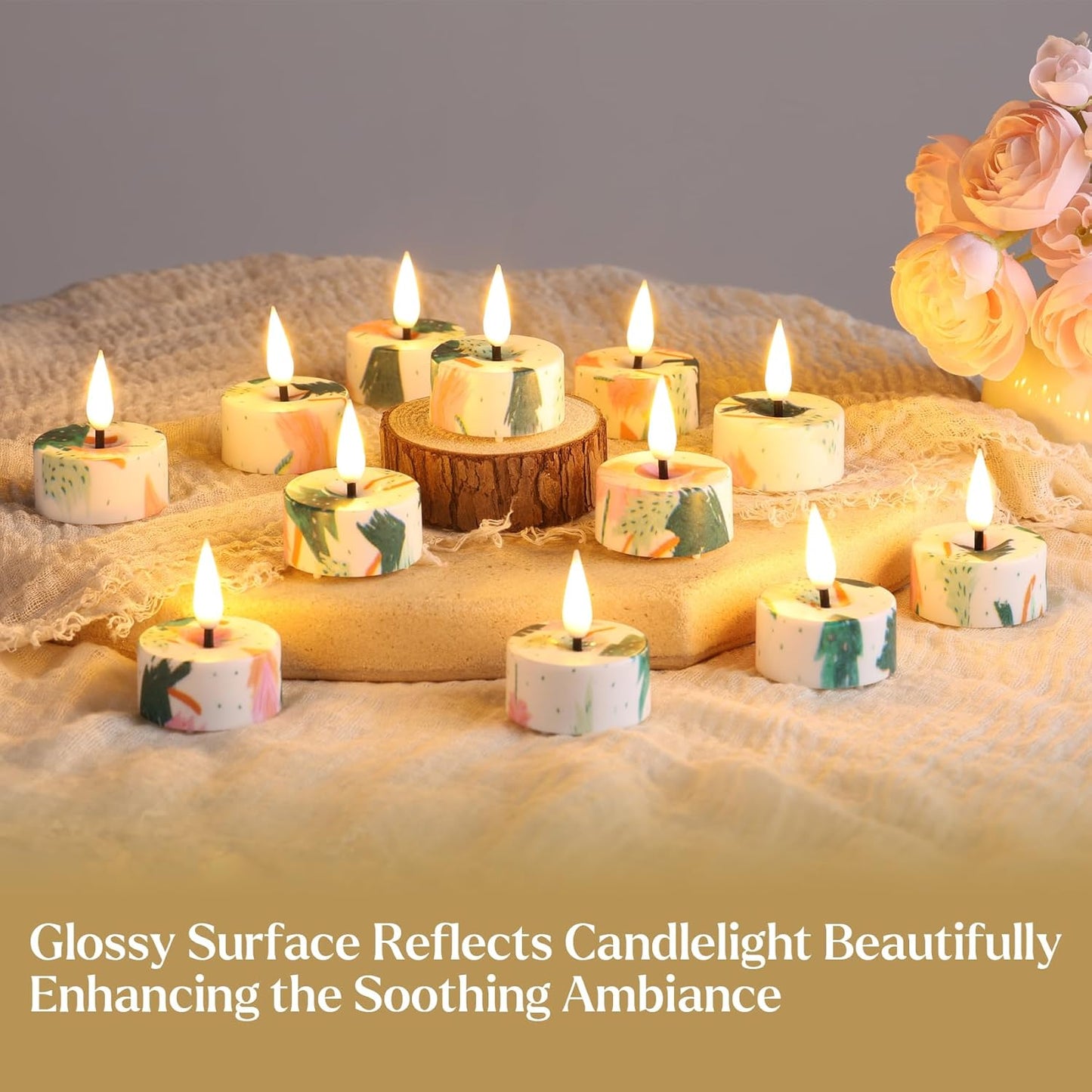 Eywamage Christmas Tree Flameless Tealights with Remote, Flickering Battery Operated LED Tea Votive Candles Set of 12