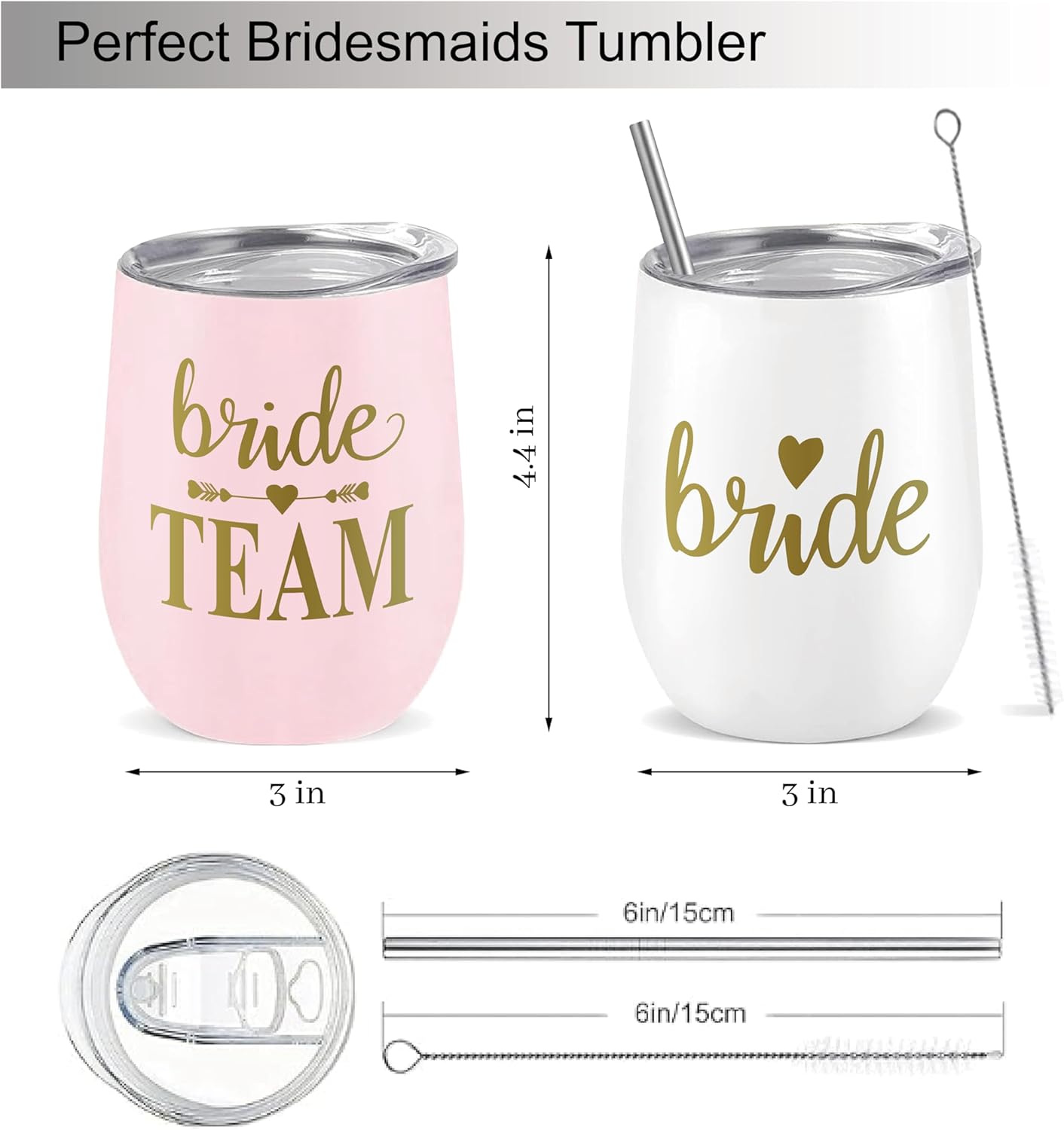 Bride Squad Bachelorette Party Cups 10 Pcs Team Bride Cups Bridesmaid Gifts Tumblers 12 Oz Insulated Cups with Lid and Straw(Pink)