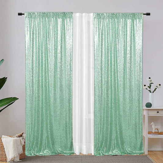 Eternal Beauty Sequin Backdrop Curtains, 2x8 Ft-2 Panels Mint Green Back Drop for Shimmer Photography Party Wedding Birthday Decor