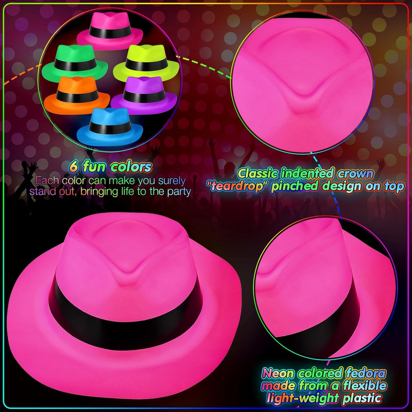 54 Pieces Neon Party Supplies Glow in The Dark Parties Supplies 18 Pcs Neon Gangster Party Hats 18 Pcs Light up Glasses with Colorful Feather Boas for Halloween 80's Raves Carnival Hora Loca Parties