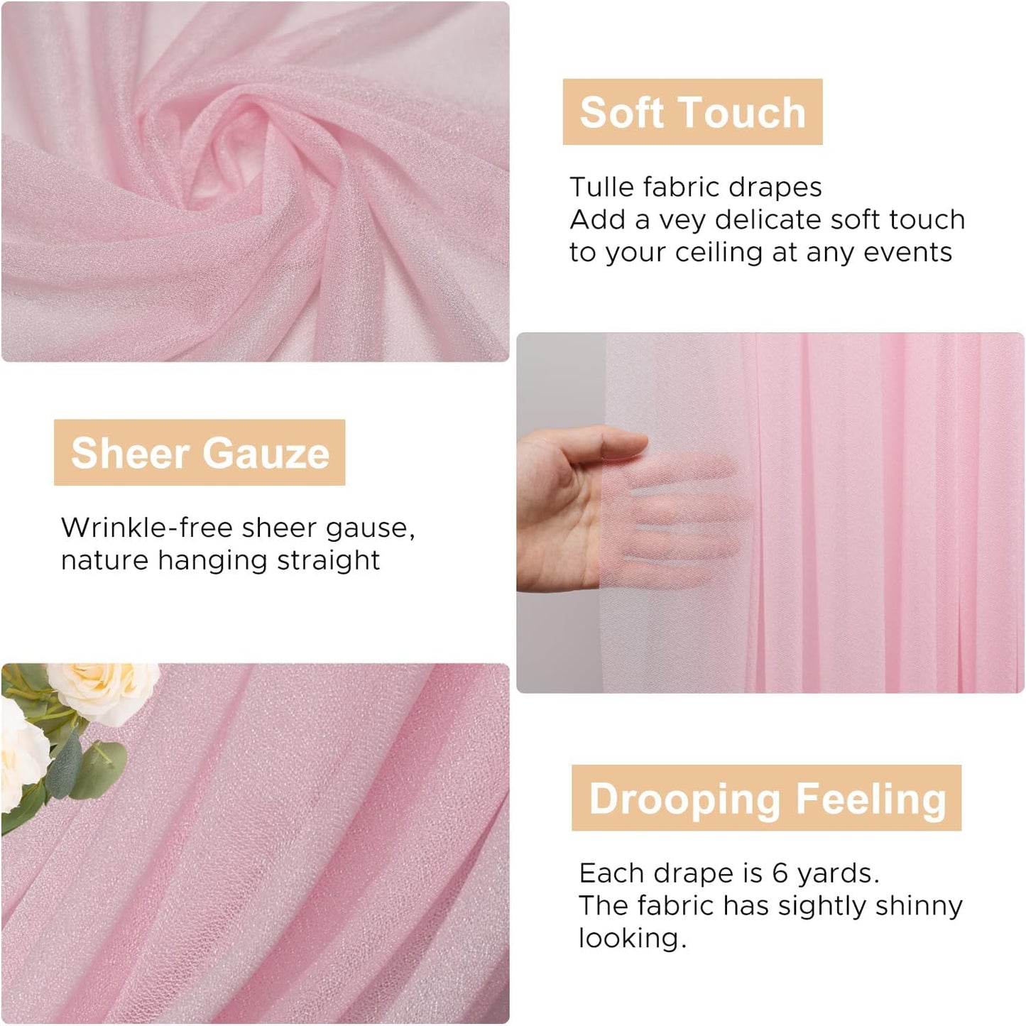 Wokceer Blush Pink Wedding Arch Draping Fabric Backdrop 3 Panels 28.7" X 20FT Sheer Drapes Fabric for Wedding Arbor Ceremony Party