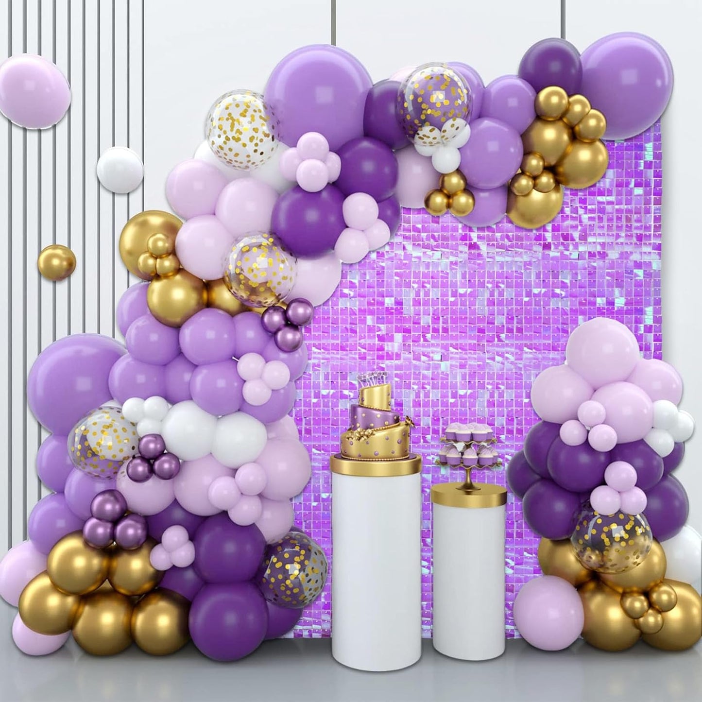 24PCS Colorful Purple Shimmer Wall Backdrop, Square Sequin Photo Backdrops Panel, Glitter Wall Background for Birthdays, Weddings, Christmas, Engagements, Disco Bachelorette Party Decor (3FTx4FT)