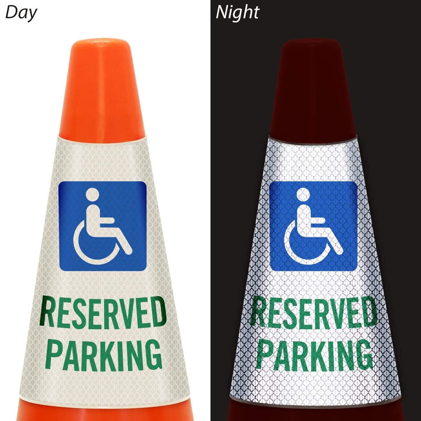 SmartSign 6-Pack Reflective Parking Cone Signs with ADA Wheelchair Symbol, 360 Visibility, Non-Adhesive Vinyl, 3-Side Print