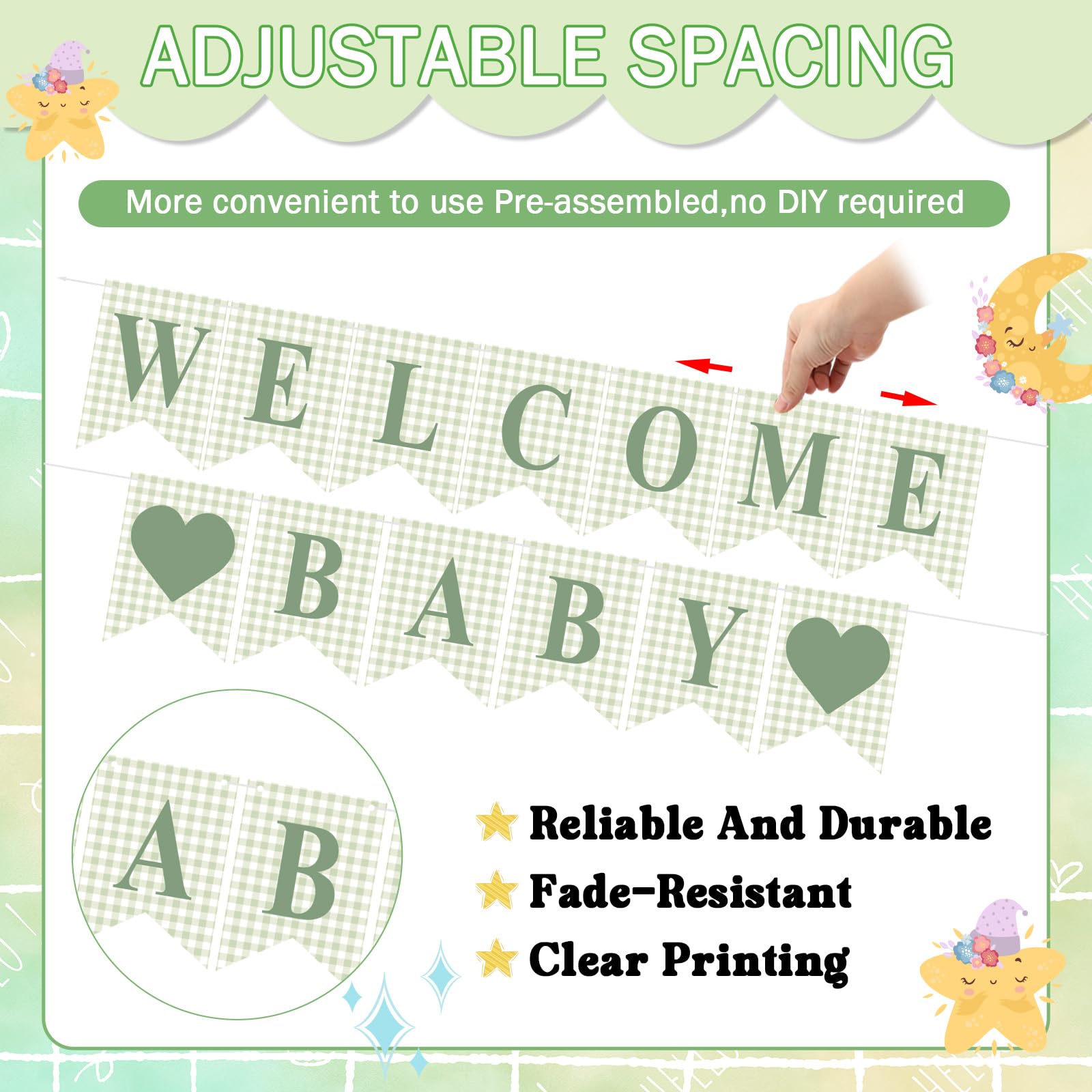 Hahafelt Welcome Baby Banner for Baby Shower Decorations, Green