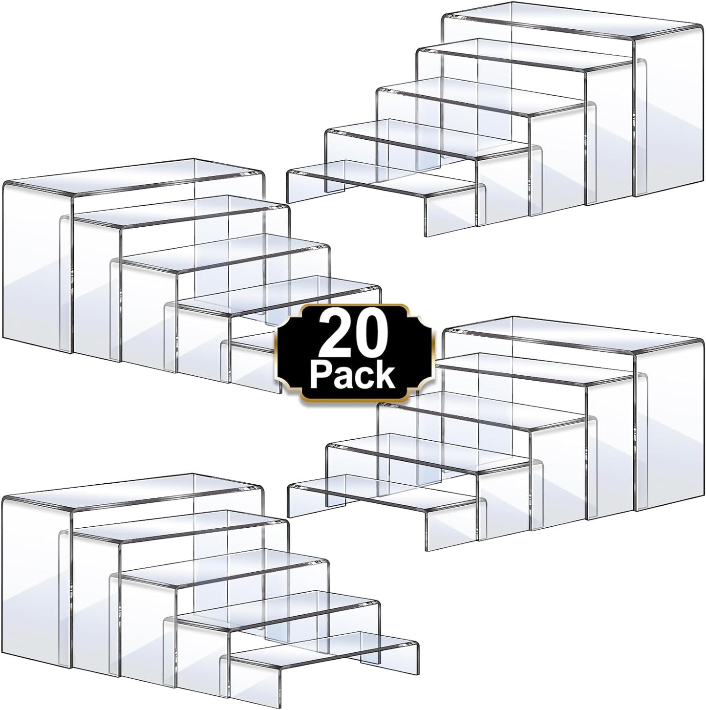 Aheroi Acrylic Risers, 20 Pcs 4 Set Display Stands, Clear Rectangular Risers for Decor, Cupcake Funko, Shoe Display (1-3-4-5-6IN)