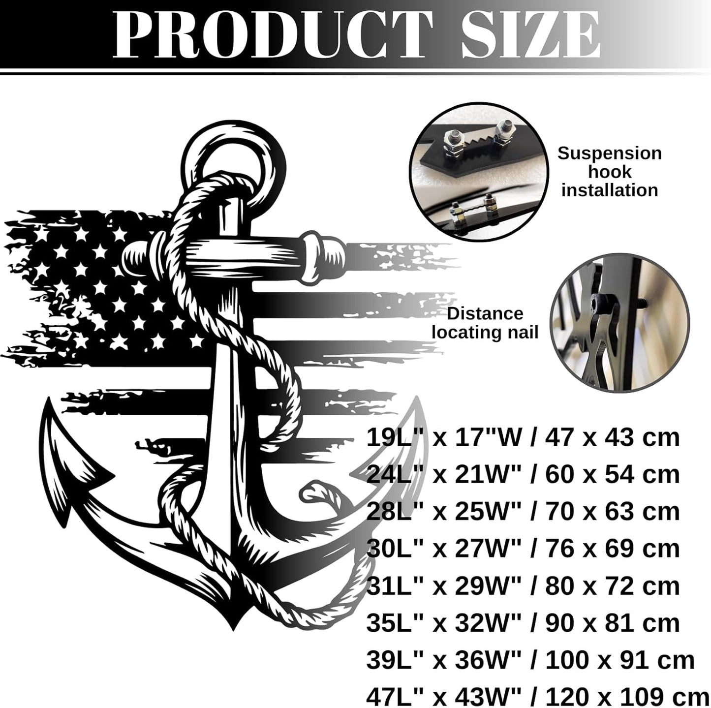 lunwall Metal Anchor Wall Decor, Anchor Metal Sign, Metal Anchor Decor, Anchor Metal Wall Art, Metal Nautical Wall Decor, Metal Wall Decor Coastal, Anchor Wall Decor (white, 30L x 27W / 76 x 69 cm)