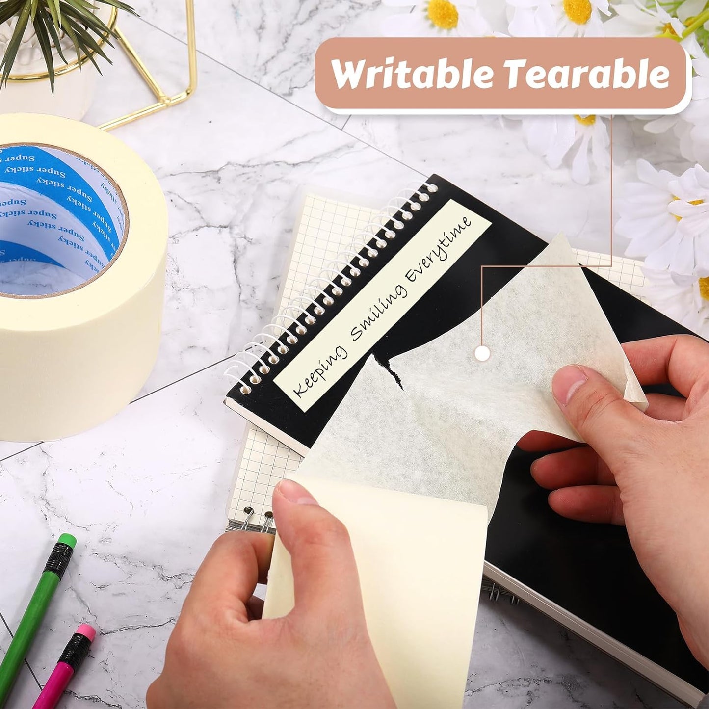 Masking Tape Bulk General Purpose Masking Painting Tape 55 Yards for Painting Home Office School Stationery Arts Crafts Basic Use, Easy Removal(6 Rolls,3 Inch)