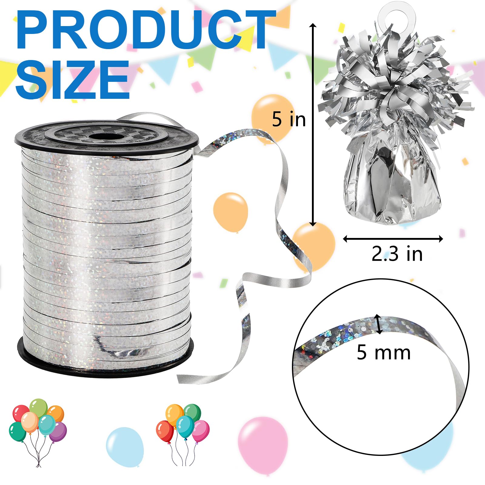 Frcctre 24 Pack Balloon Weights Metallic Silver Anchors Balloon Holder Foil Weights with 1 Roll