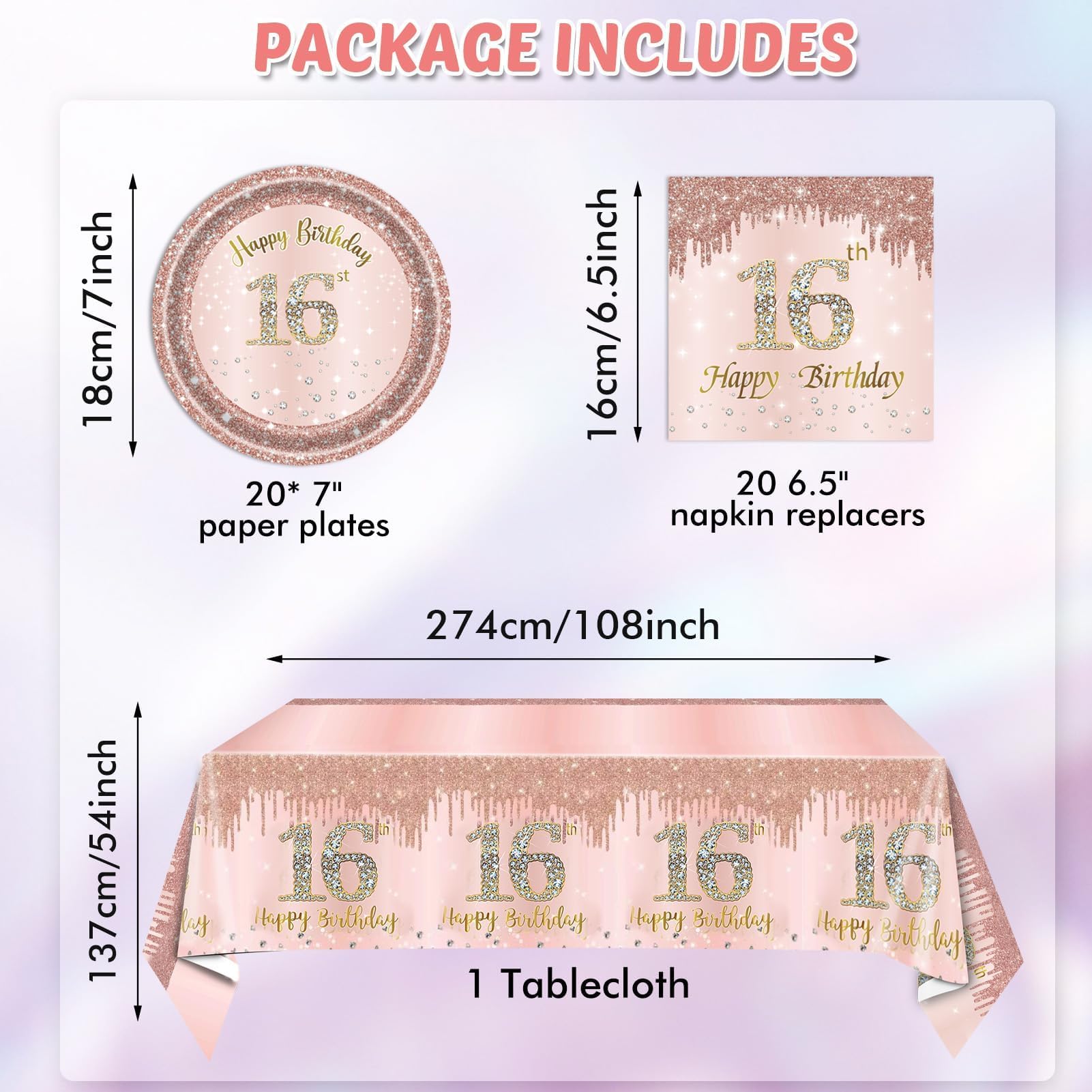 16th Birthday Decorations for Girls Rose Gold Sweet 16 Birthday Party Decoration for Her 16th Happy