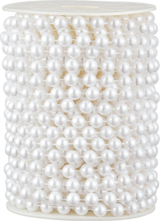 48 Feet Faux Pearl Beads Garland 8mm Craft String Pearls for Wedding Centerpiece Christmas Tree and Flowers Decoration DIY (White)