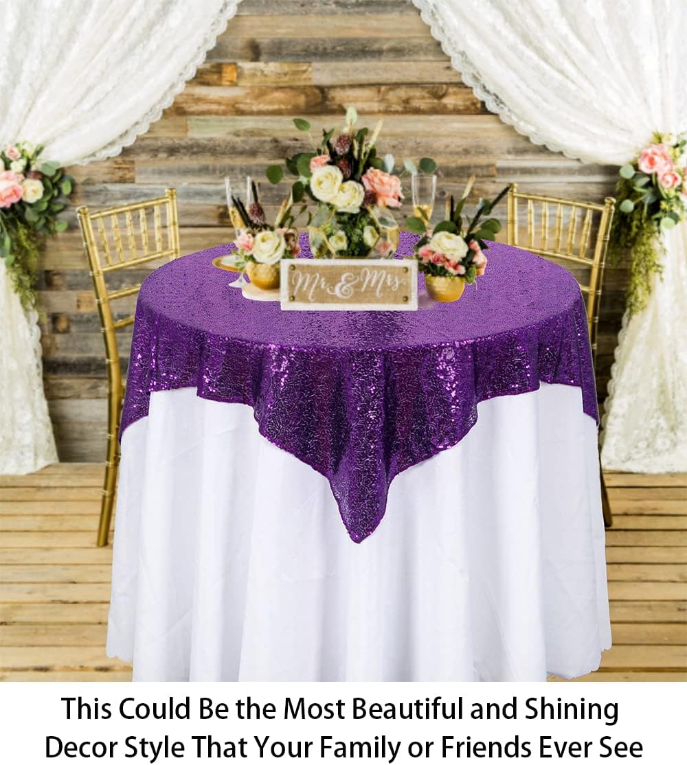 ShinyBeauty Sequin Tablecloth - Square 54x54-Inch Purple Glitter Tablecloth for Round Table - Wedding & Party