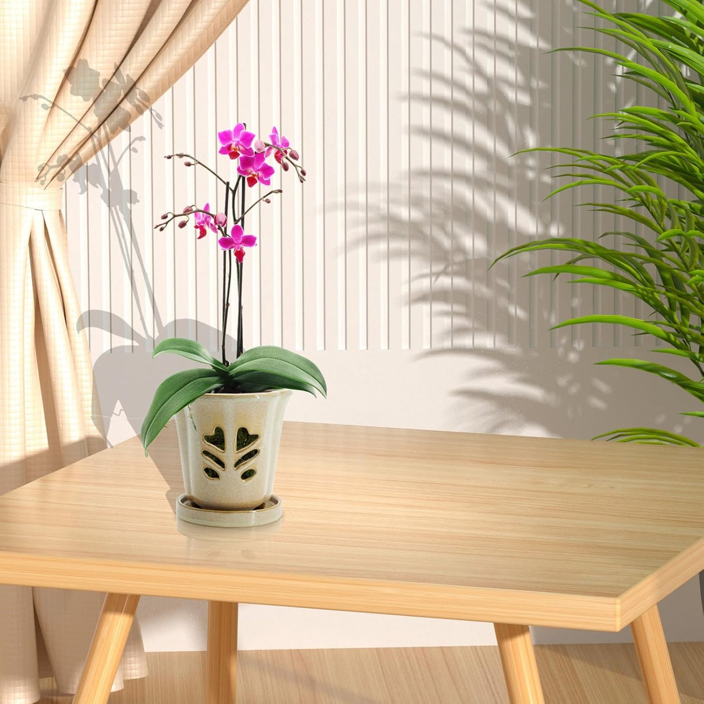 Ceramic Orchid Pot 4 Inch, Orchid Pots with Holes, Orchid Pot for Repotting, Beatiful Ice Cracked Glaze Ceramic Plant Pot, Perfect Home for Your Orchids.(Retro Pink)