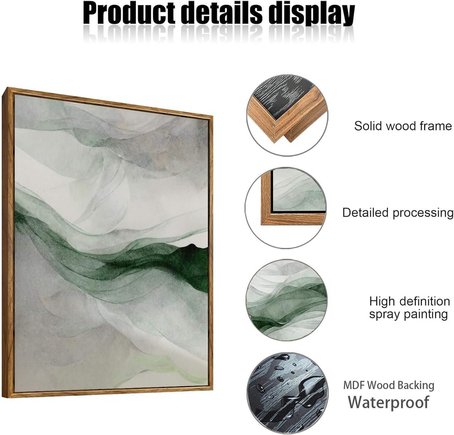 myusuar 3 Piece Large Abstract Framed Wall Art For Living Room, Smoke Texture Ink Teal Soft Green Canvas Wall Art Modern Minimalist Art Prints Wall Décor For Bedroom Office 12x16in