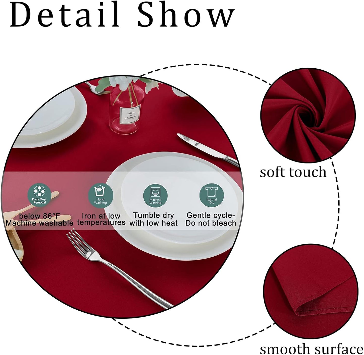 Fitable Rectangle Tablecloth Stain and Wrinkle Resistant Washable Polyester Table Cloth for Buffet Parties and Camping (54x78 inch, Red)