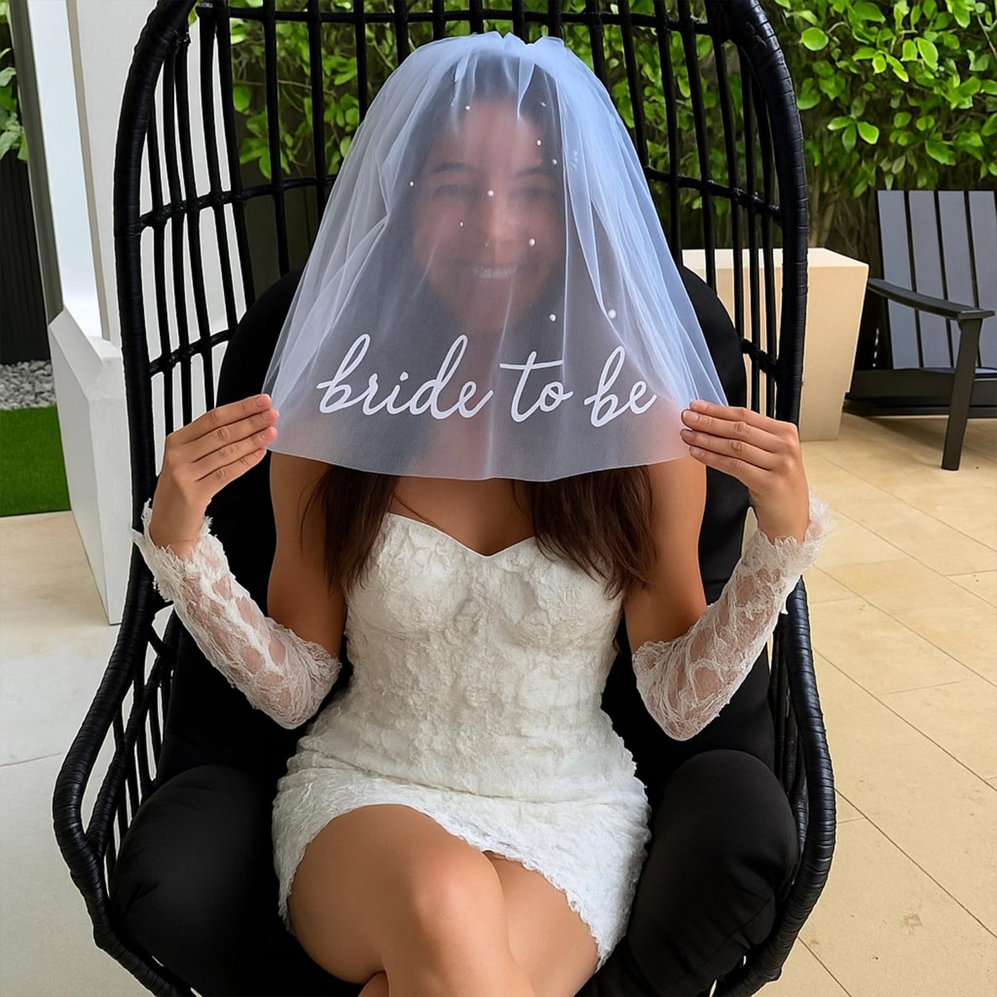 TWPER Bride to Be Veil for Bachelorette Party, White Pearl Veil Bride To Be Headband